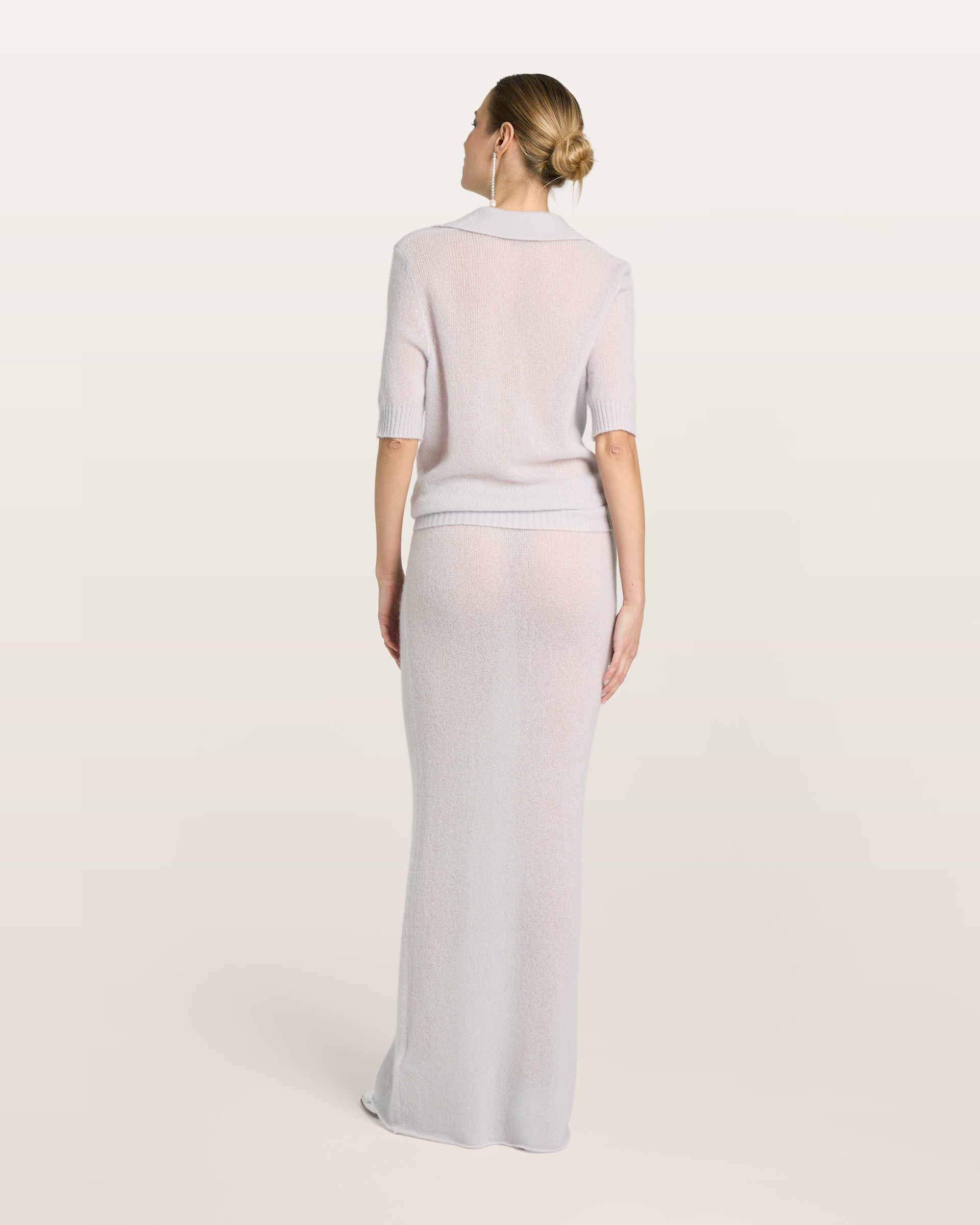 Damen Kurzarm-Pullover in bluish white (hellblau) aus Kaschmir-Seide – leichter luftiger Strick mit Polokragen, Halbarm und relaxter Passform