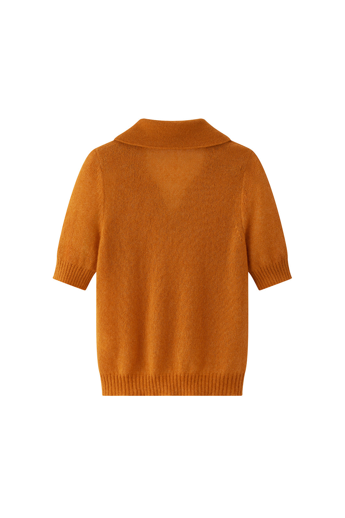 Damen Kurzarm-Pullover in dessert sun (ocker) aus Kaschmir-Seide – leichter luftiger Strick mit Polokragen, Halbarm und relaxter Passform