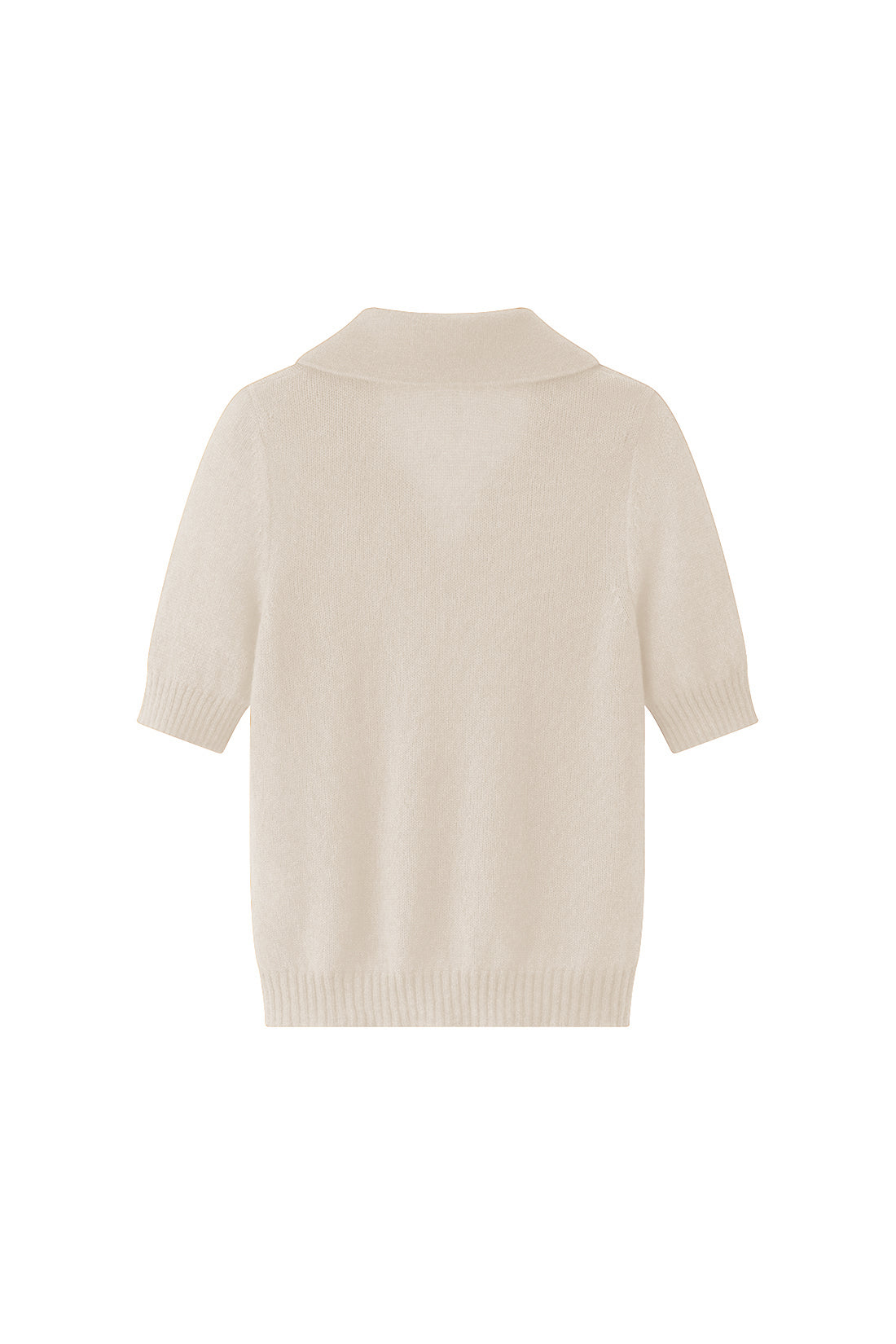 Damen Kurzarm-Pullover in lunar (cremeweiß) aus Kaschmir-Seide – leichter luftiger Strick mit Polokragen, Halbarm und relaxter Passform