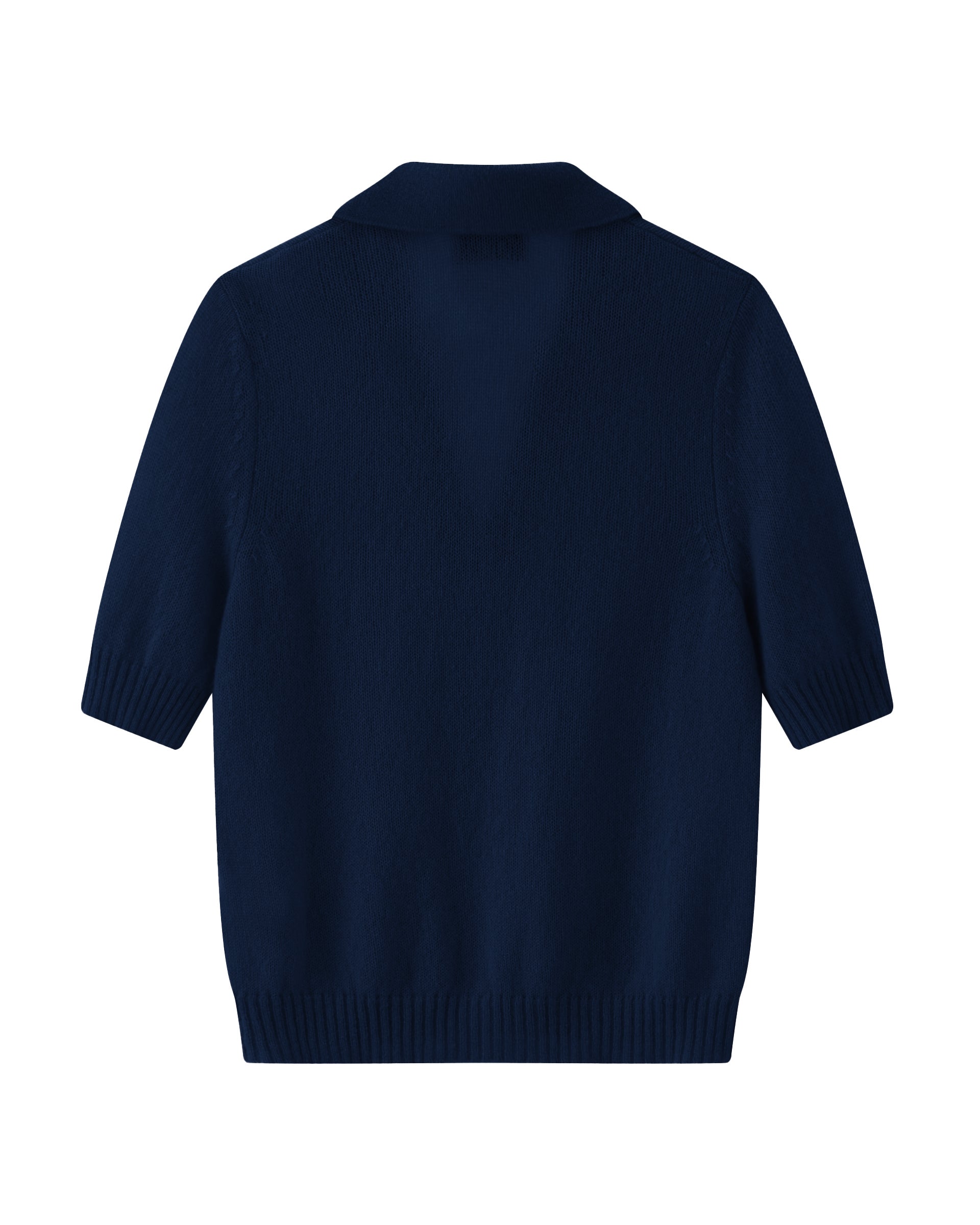 Damen Kurzarm-Pullover in French Navy (dunkelblau) aus Kaschmir-Seide – leichter luftiger Strick mit Polokragen, Halbarm und relaxter Passform