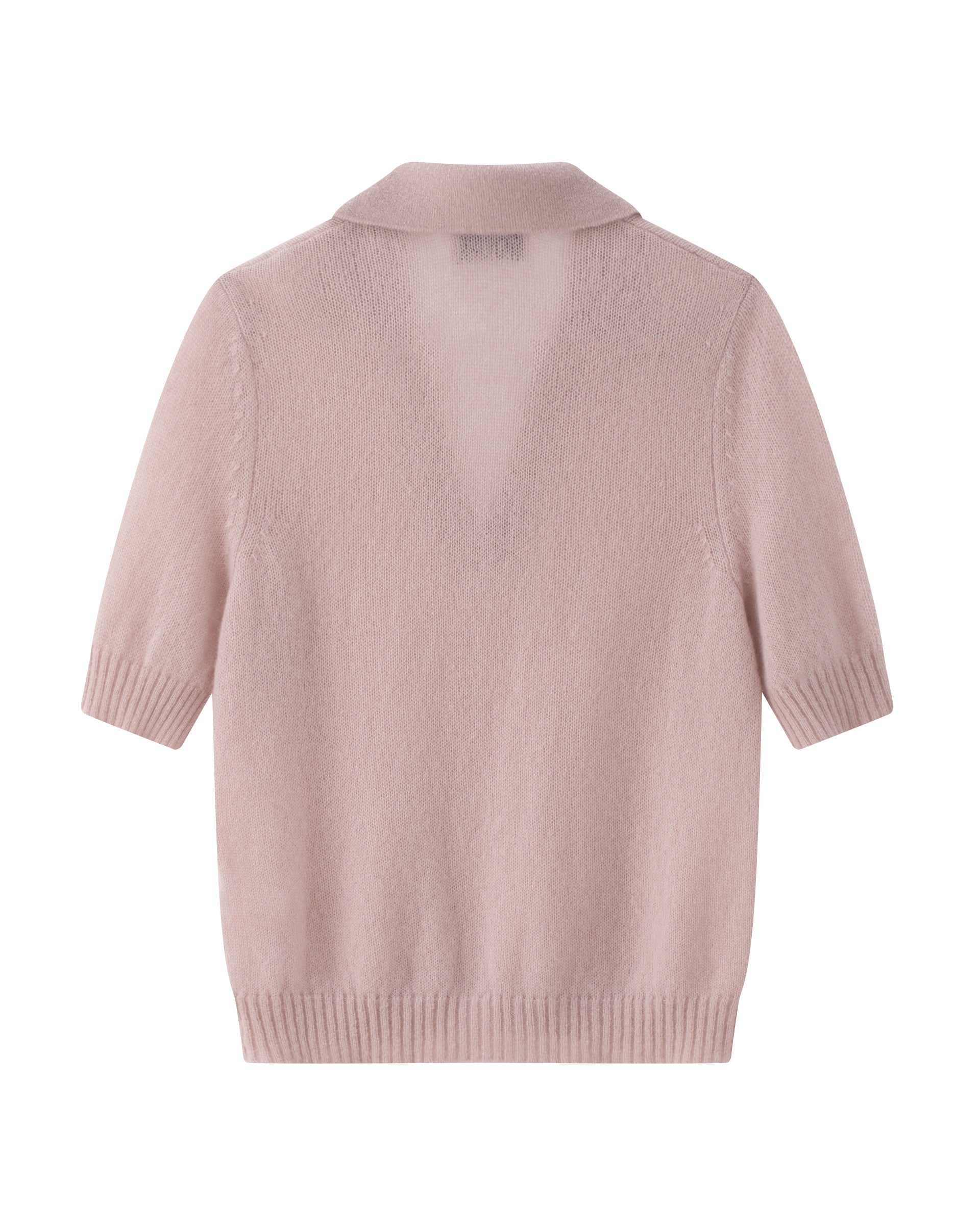 Damen Kurzarm-Pullover in pinkish grey (rosa) aus Kaschmir-Seide – leichter luftiger Strick mit Polokragen, Halbarm und relaxter Passform