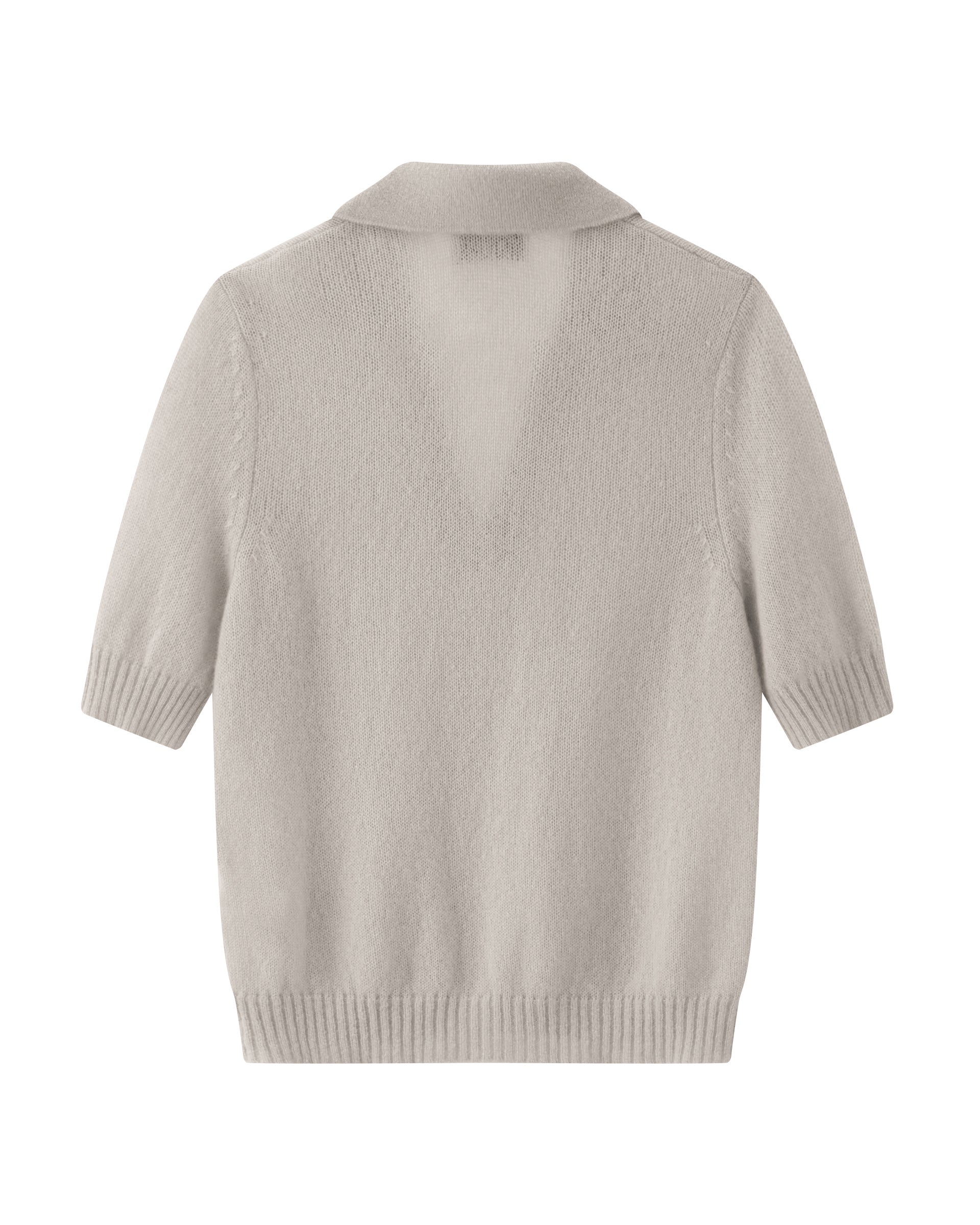 Damen Kurzarm-Pullover in royal silver (grau) aus Kaschmir-Seide – leichter luftiger Strick mit Polokragen, Halbarm und relaxter Passform