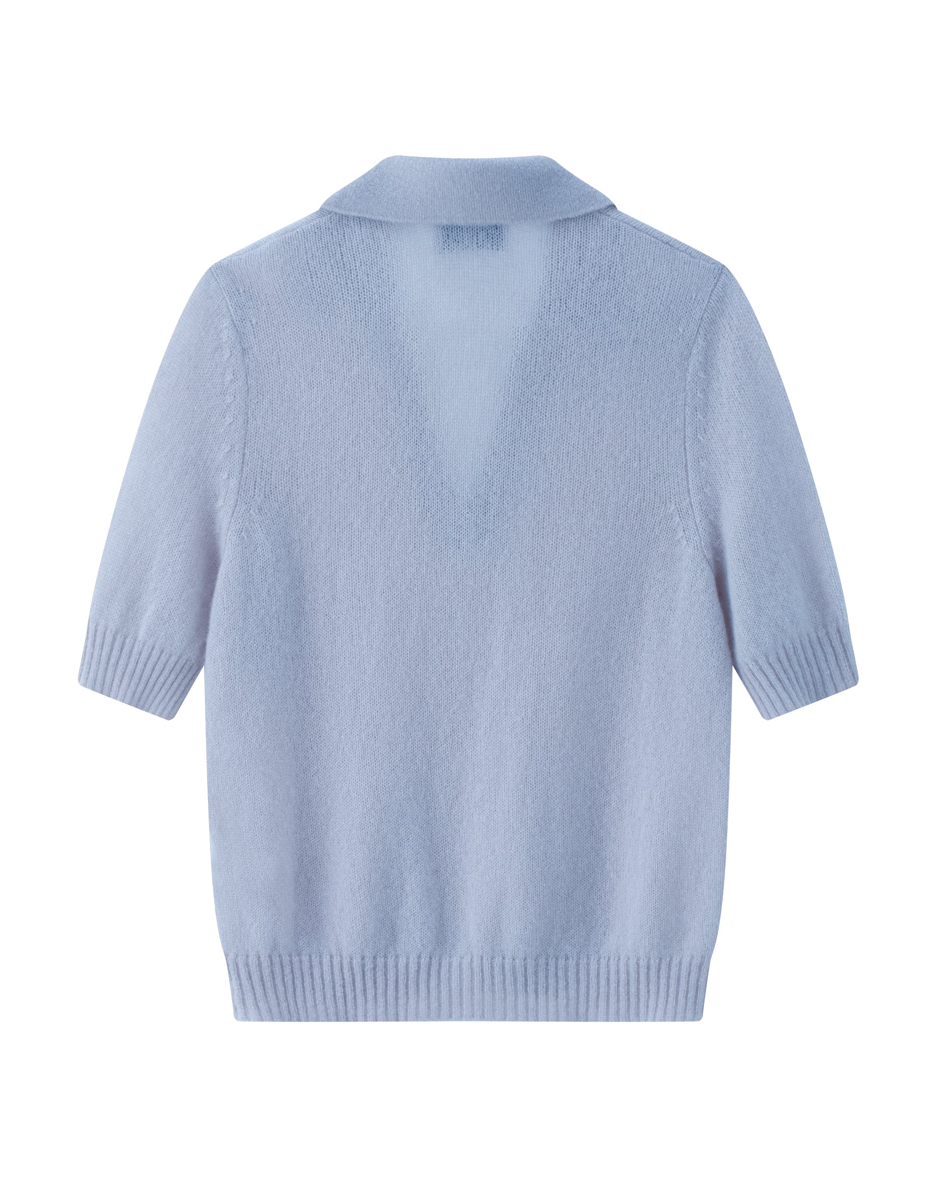 Damen Kurzarm-Pullover in sky blue (blau) aus Kaschmir-Seide – leichter luftiger Strick mit Polokragen, Halbarm und relaxter Passform