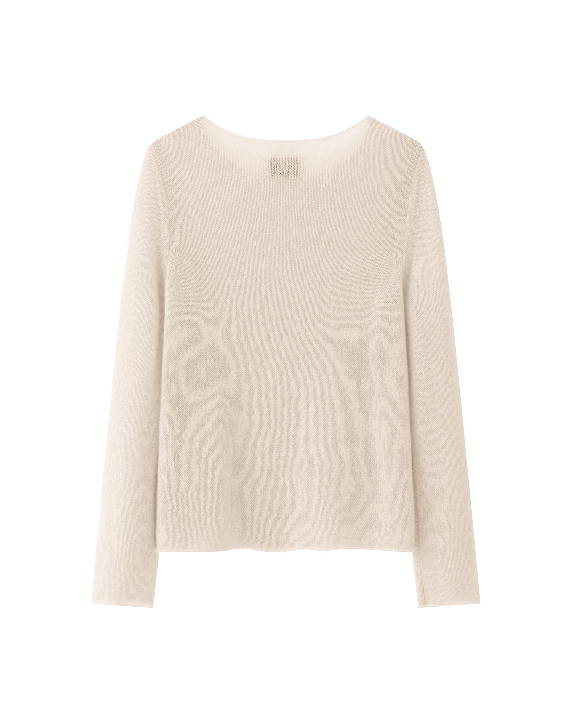 Damen Pullover in lunar (cremeweiß) aus Kaschmir-Seide – glatt und luftig gestrickt, mit großem Rundhalsausschnitt, langen schmalen Ärmeln und relaxter Passform