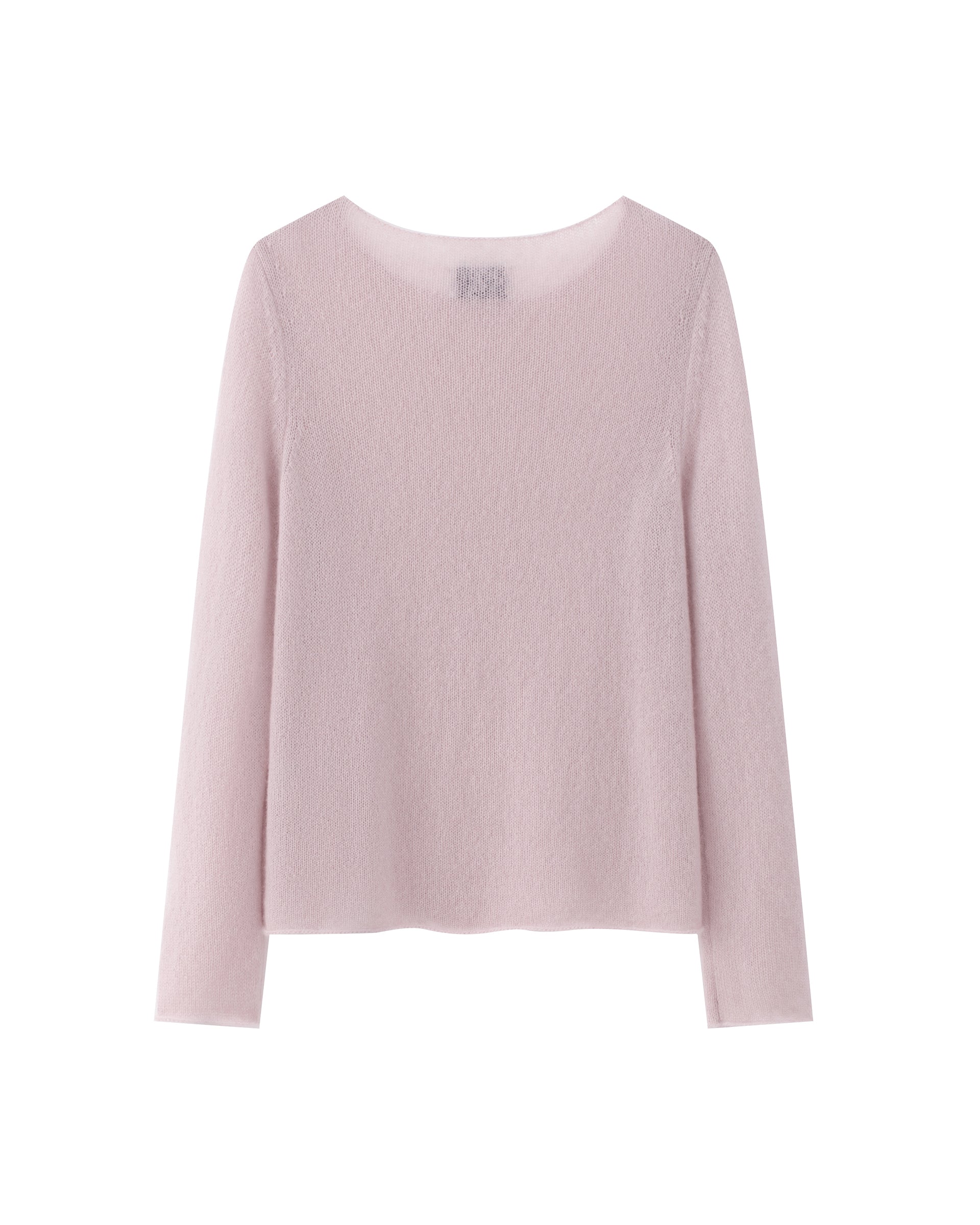 Damen Pullover in pinkish grey (rosa) aus Kaschmir-Seide – glatt und luftig gestrickt, mit großem Rundhalsausschnitt, langen schmalen Ärmeln und relaxter Passform