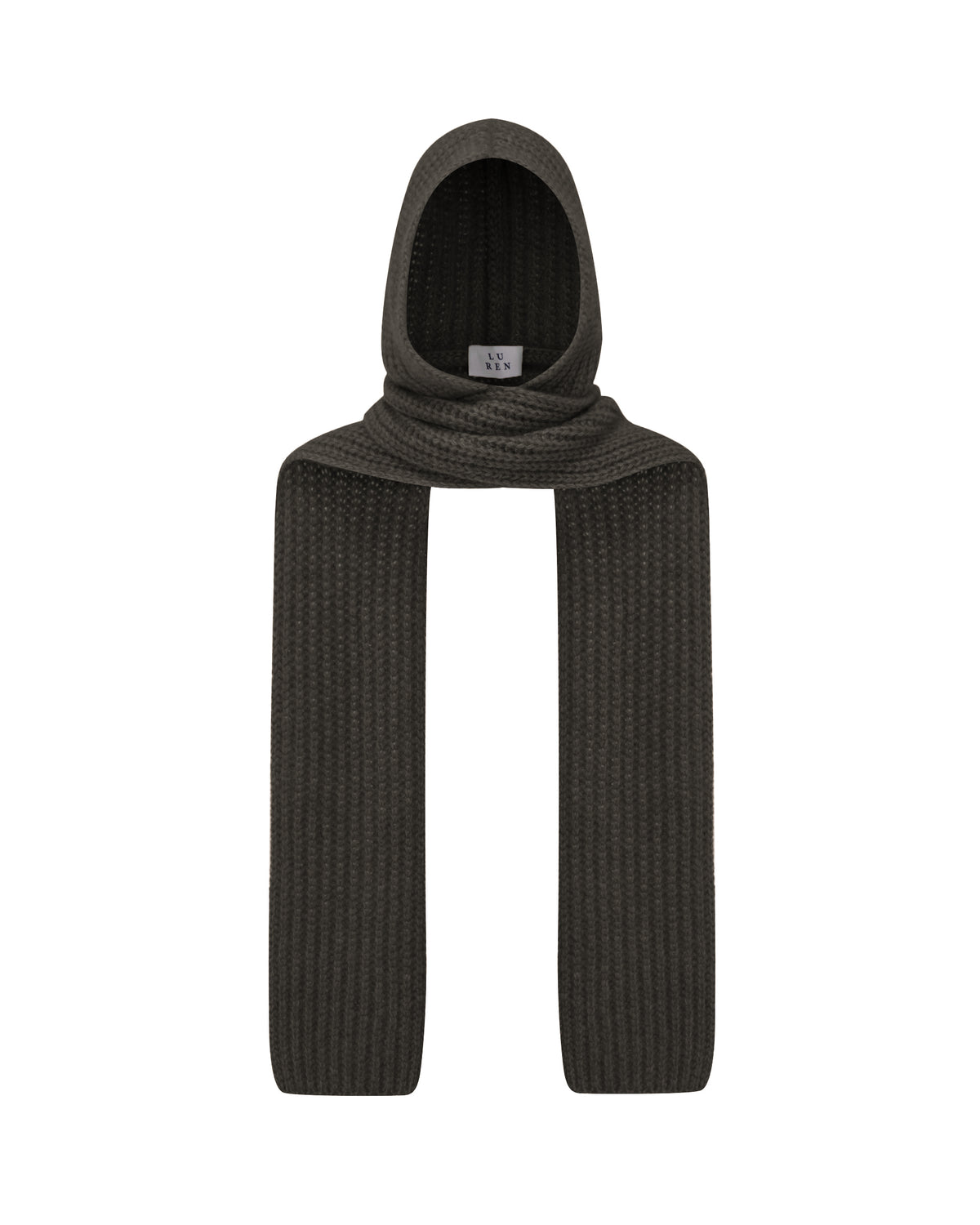 Damen Schal mit integrierter Mütze aus 75 % Kaschmir und 25 % Seide in Black Forest – vielseitiges Accessoire in grober Halbpatent-Strickstruktur. Das Modell vereint Mütze und Schal in einem und bietet durch die weiche Kaschmir-Seiden-Qualität angenehme Wärme sowie einen modernen, funktionalen Look.