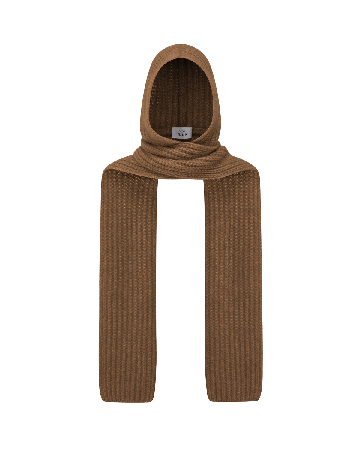 Damen Schal mit integrierter Mütze aus 75 % Kaschmir und 25 % Seide in Vintage Cocoa – vielseitiges Accessoire in grober Halbpatent-Strickstruktur. Das Modell vereint Mütze und Schal in einem und bietet durch die weiche Kaschmir-Seiden-Qualität angenehme Wärme sowie einen modernen, funktionalen Look.