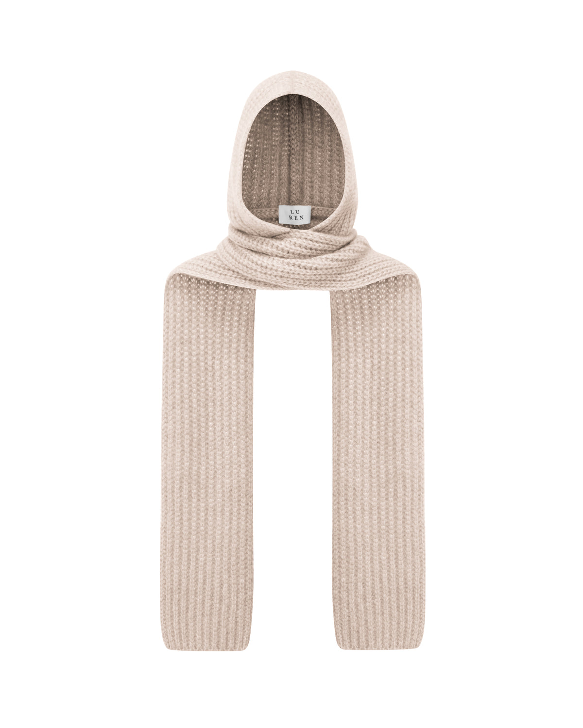 Damen Schal mit integrierter Mütze aus 75 % Kaschmir und 25 % Seide in Wheat – vielseitiges Accessoire in grober Halbpatent-Strickstruktur. Das Modell vereint Mütze und Schal in einem und bietet durch die weiche Kaschmir-Seiden-Qualität angenehme Wärme sowie einen modernen, funktionalen Look.