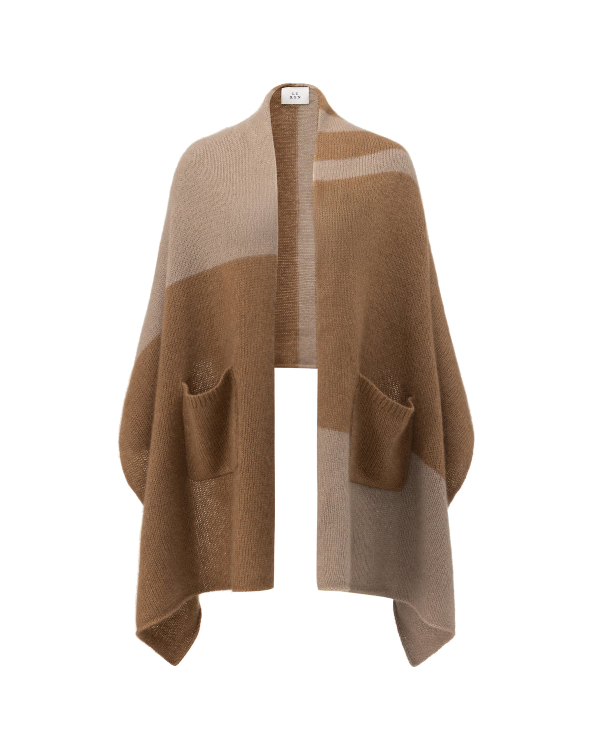 Damen Poncho aus 75 % Kaschmir und 25 % Seide in Cocoa Twine – Zweifarbiger Poncho mit Taschen an der Vorderseite.