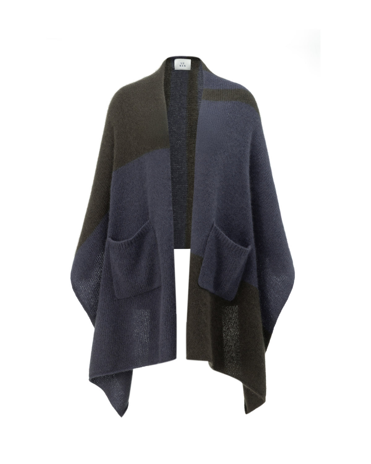 Damen Poncho aus 75 % Kaschmir und 25 % Seide in Forest Grey – Zweifarbiger Poncho mit Taschen an der Vorderseite.