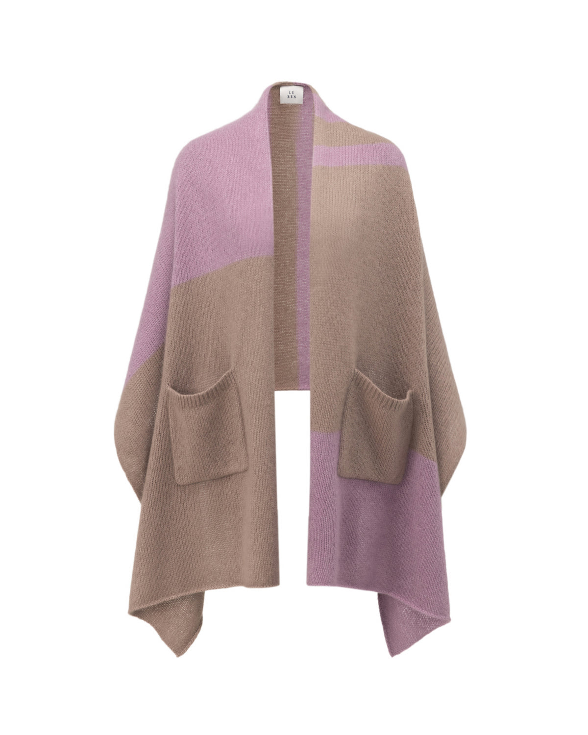 Damen Poncho aus 75 % Kaschmir und 25 % Seide in Twine Lilac – Zweifarbiger Poncho mit Taschen an der Vorderseite.