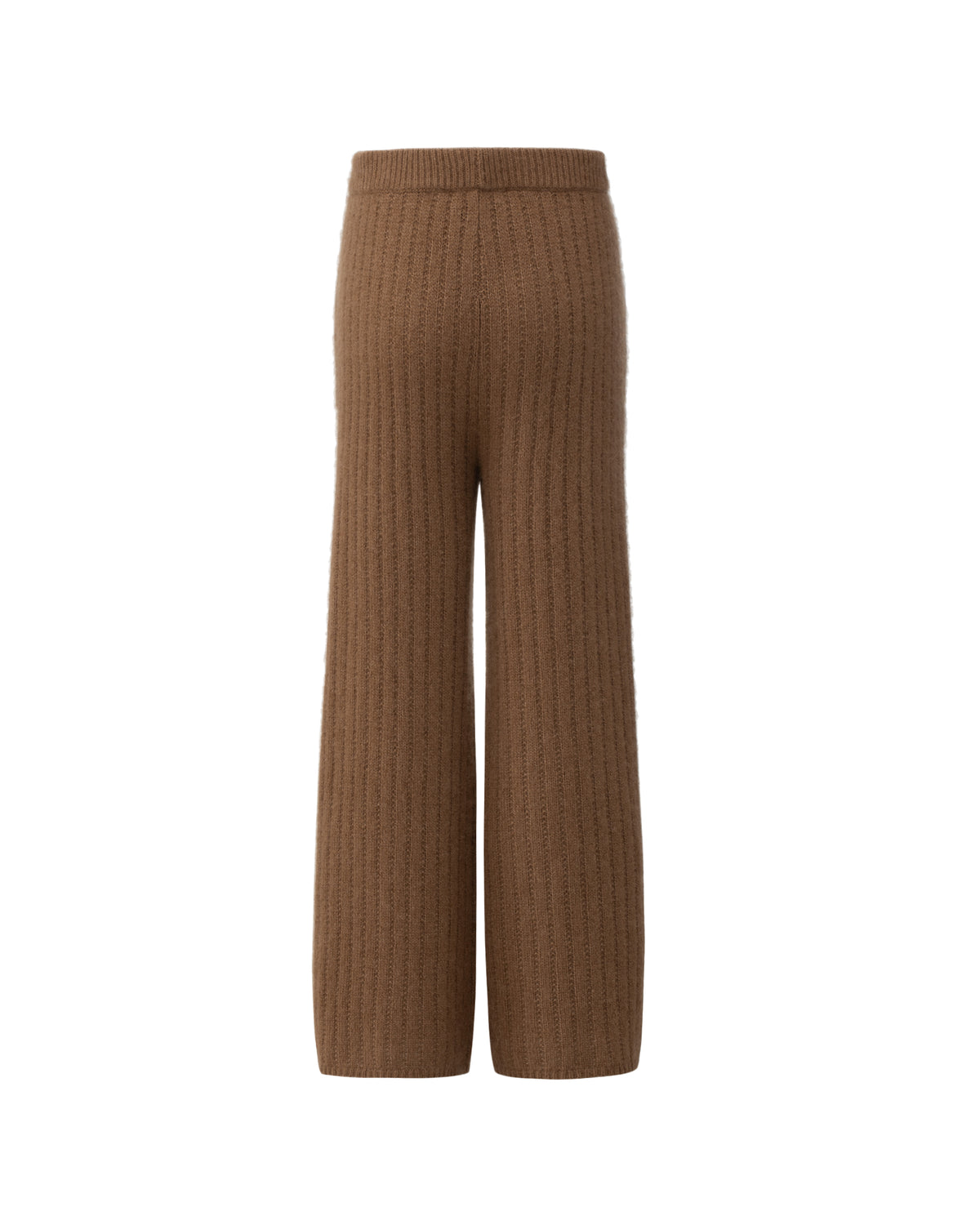 Damen Hose aus 75% Kaschmir, 25% Seide in Vintage Cocoa – Hose aus geripptem Strick mit elastischem Bund, zwei Eingrifftaschen und leicht ausgestelltem Bein.