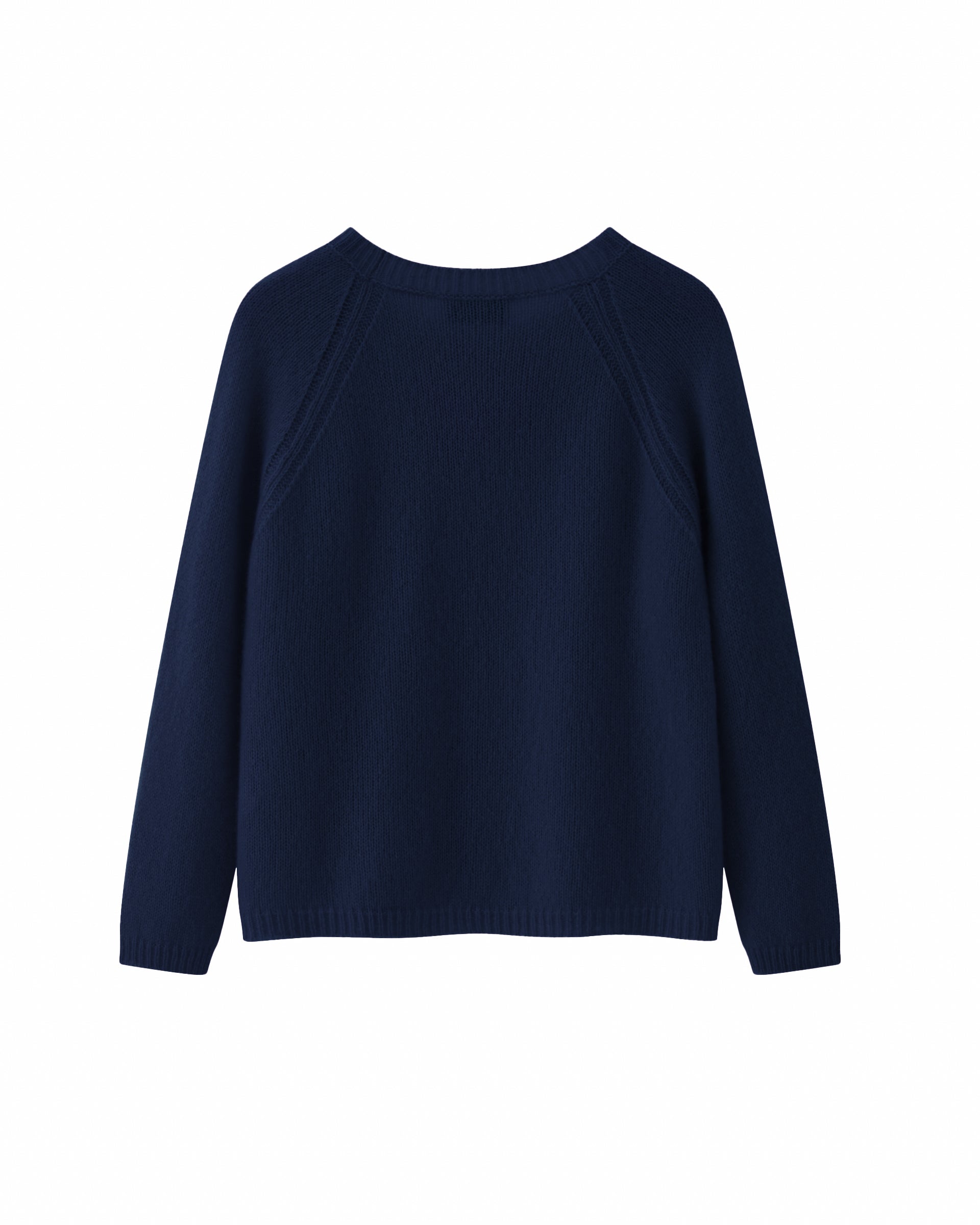 Damen Pullover in French Navy (dunkelblau) aus Kaschmir-Seide – leicht gestrickter Rundhalspullover mit relaxter Passform und langen, schmalen Ärmeln