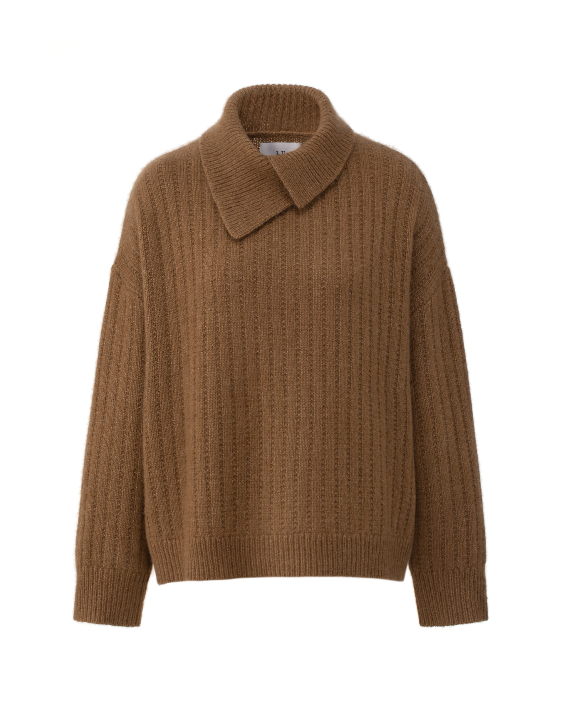 Damen Pullover aus 75 % Kaschmir und 25 % Seide in Vintage Cocoa – Pullover mit länglichem Streifenstrickmuster in mittelschwerer Qualität und relaxter Passform. Der Rundhalsausschnitt mit asymmetrisch überlappendem Kragen in Rippstruktur verleiht dem Modell eine moderne Note, während überschnittene Schultern, lange Ärmel sowie Bündchen und Saum in Rippstruktur den entspannten Look abrunden.