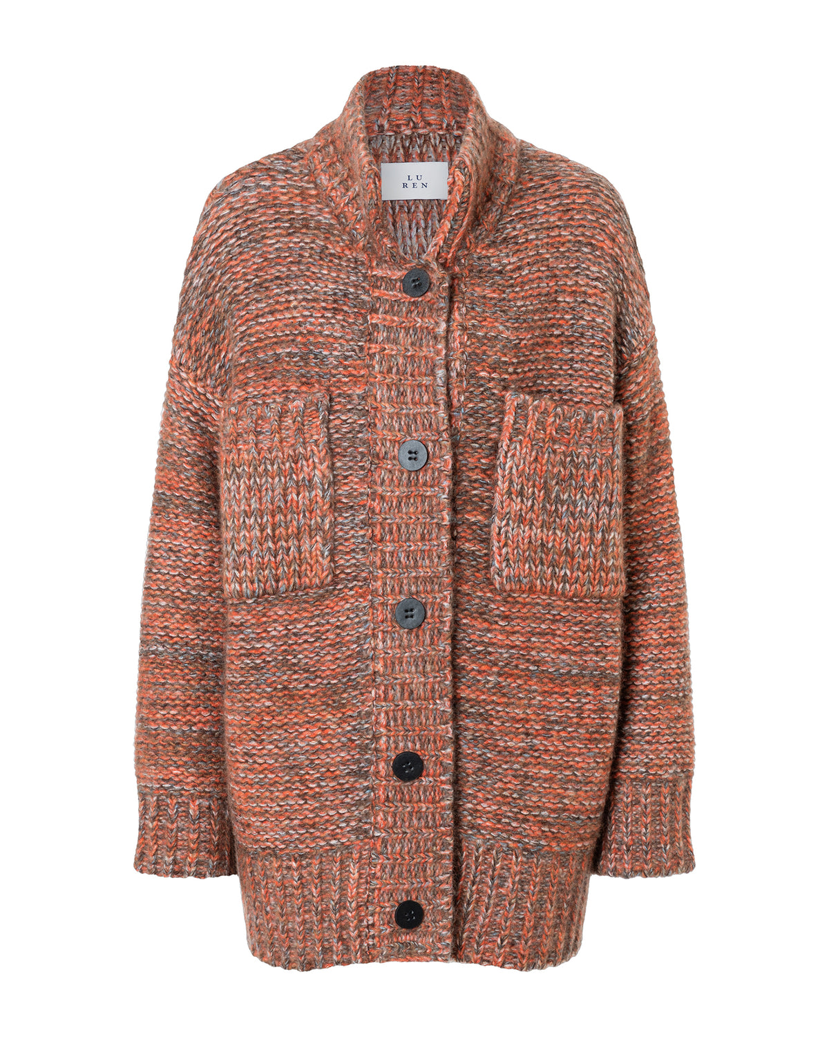 Damen Cardigan aus 75% Kaschmir, 25% Seide in Glenaffric – Locker fallender Cardigan mit zwei aufgesetzten Brusttaschen, waschbaren Lederknöpfen, überschnittenen Schultern sowie Ärmelbündchen und Saumabschluss in Rippstruktur.