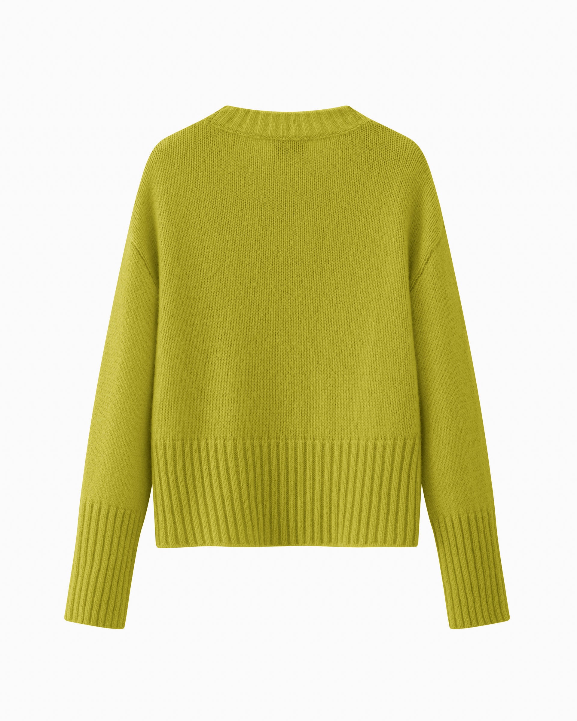 Damen Pullover in petri (grün) aus Kaschmir-Seide – mittelschwerer Strick mit kurzer, breiter Passform, Rundhalsausschnitt und relaxten Ärmeln