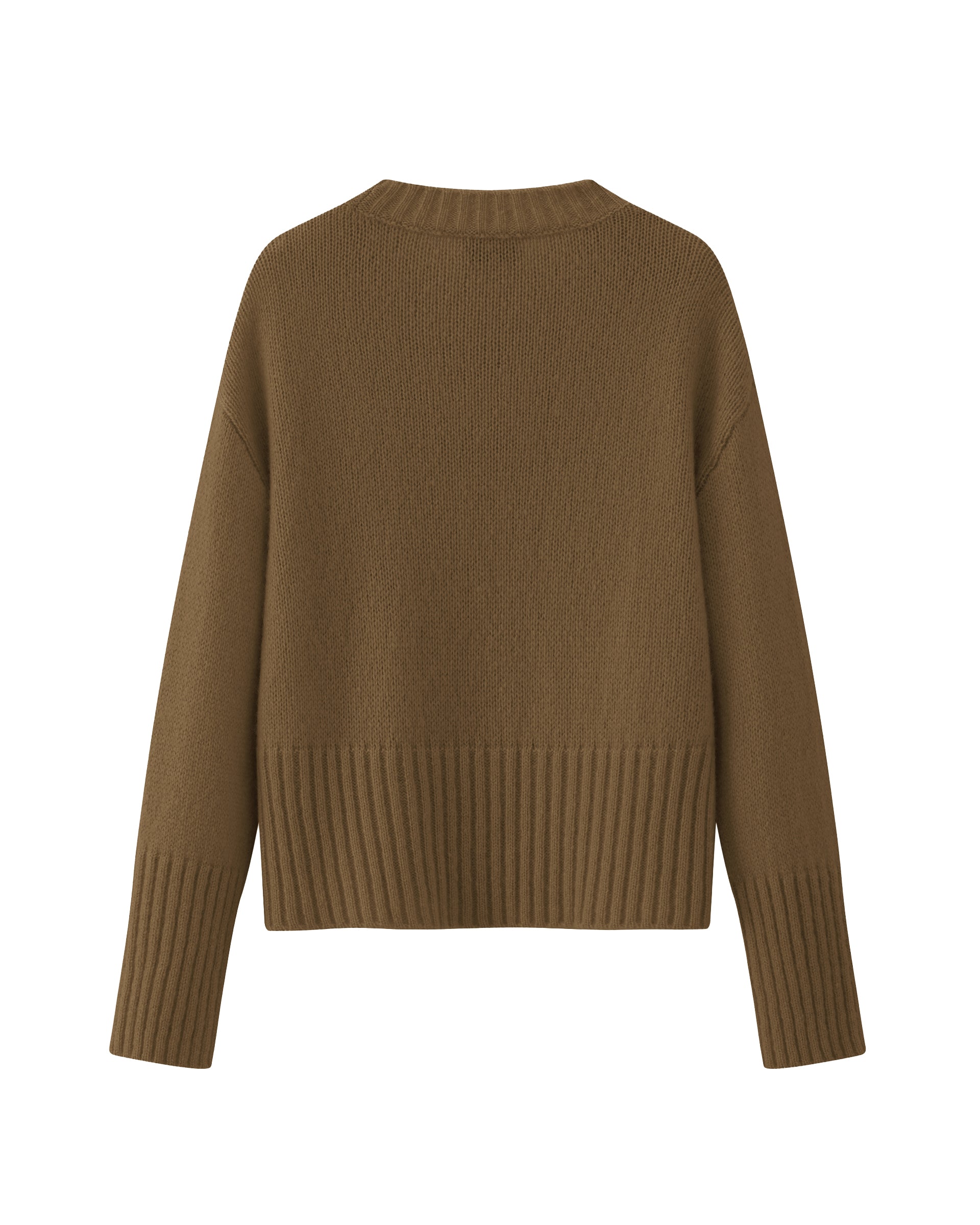 Damen Pullover in tapenade (grün) aus Kaschmir-Seide – mittelschwerer Strick mit kurzer, breiter Passform, Rundhalsausschnitt und relaxten Ärmeln