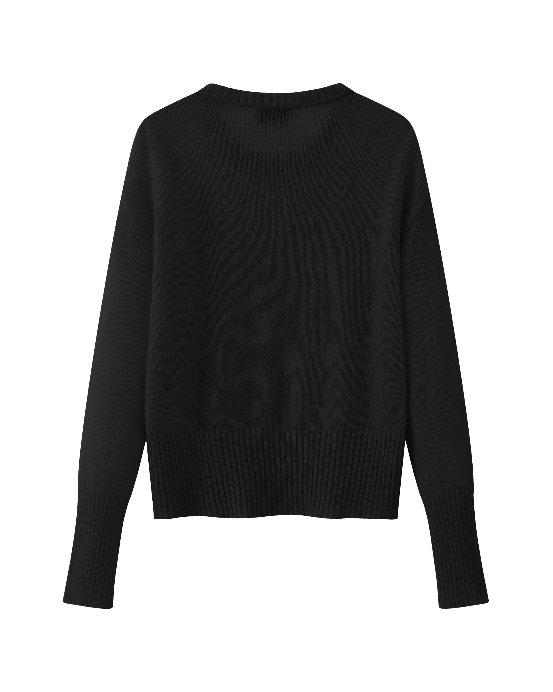 Damen Pullover in Black (schwarz) aus Kaschmir-Seide – leichter, glatt gestrickter Rundhalspullover mit relaxter Passform und überschnittener Schulter