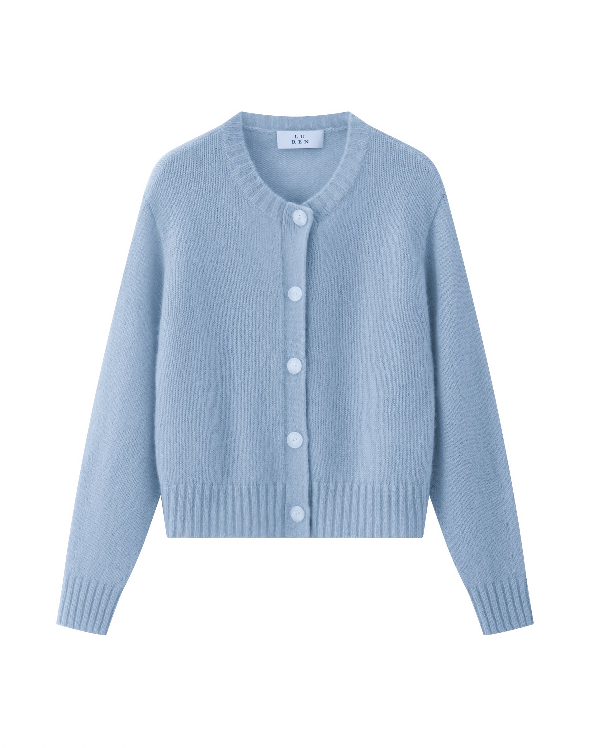 Damen Cardigan in Sky Blue (hellblau) aus Kaschmir-Seide – mittelschwerer, glatt gestrickter Cardigan mit Knopfleiste und relaxter Passform
