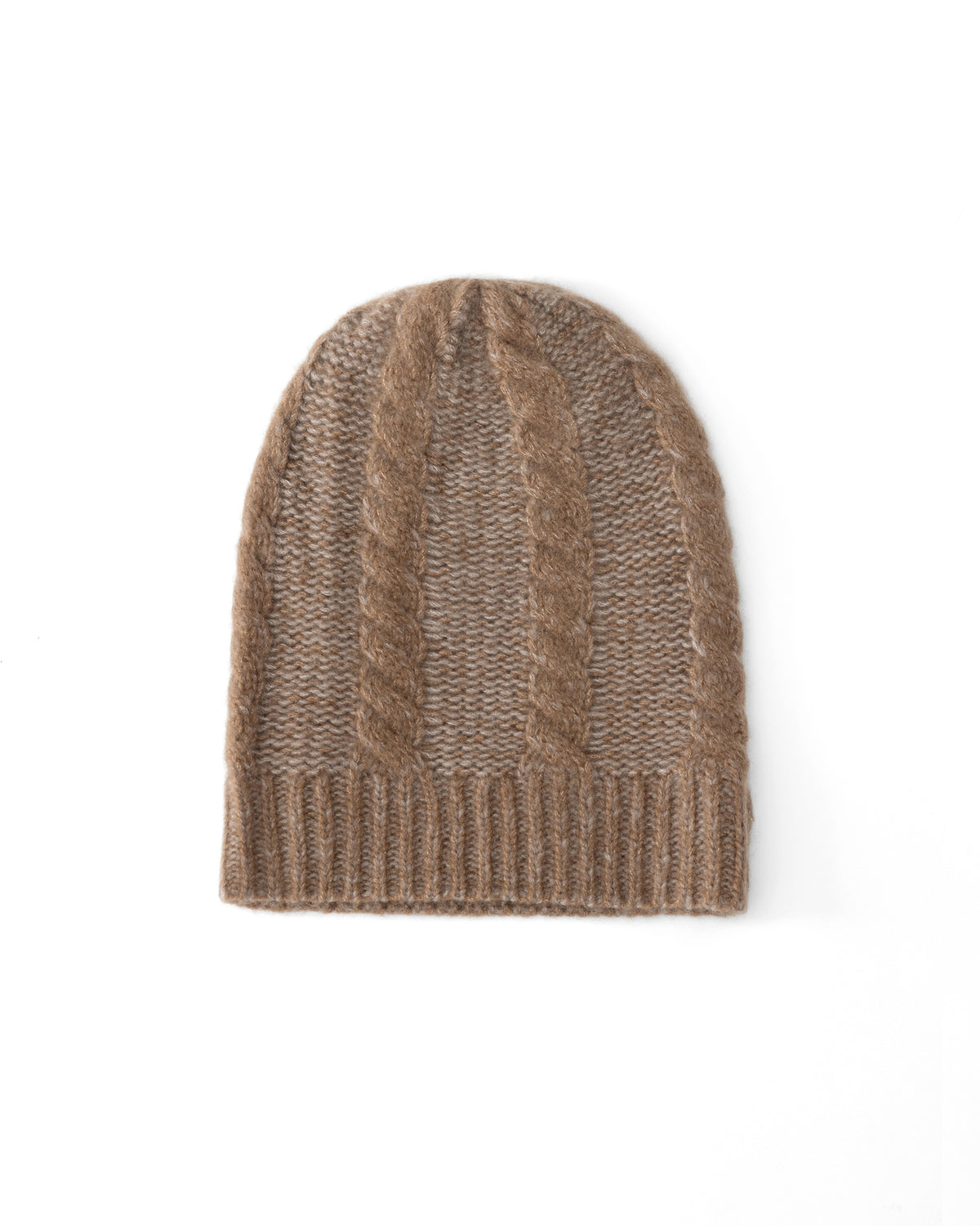 Damen Mütze aus 75 % Kaschmir und 25 % Seide in Cocoa Twine – Mütze aus Mouliné-Garn mit Zopfmuster und links gestrickter Struktur in grober Strickqualität. Der Umschlag in Rippstruktur verleiht dem Modell einen klassischen Look und sorgt für einen angenehmen Sitz.