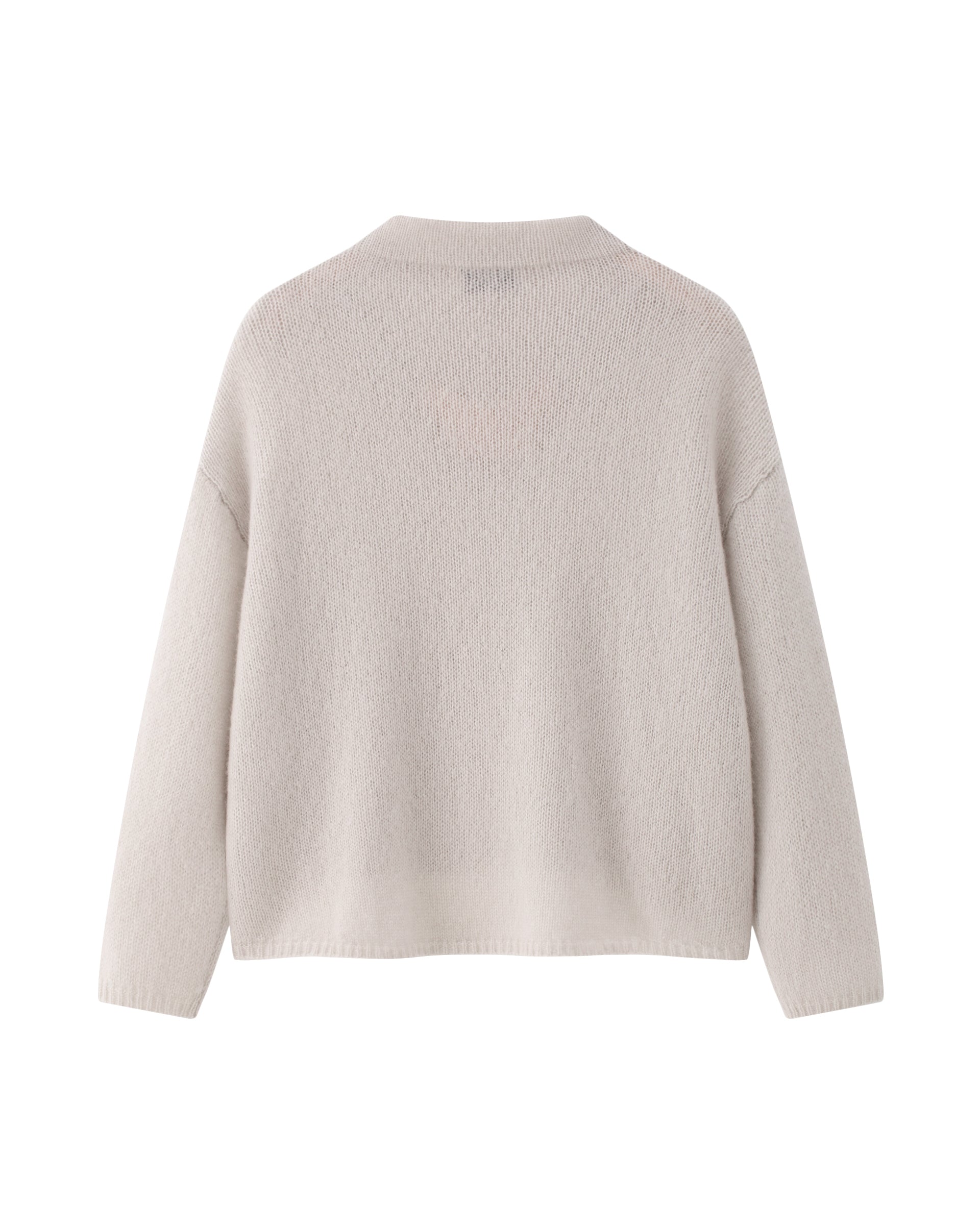 Damen Pullover in misty pink (rosa) aus Kaschmir-Seide – mittelschwerer, glatt und locker gestrickter Stoff, oversized Passform, Stehkragen, überschnittene Schultern, lange relaxte Ärmel sowie Rippbündchen an Ärmeln und Saum