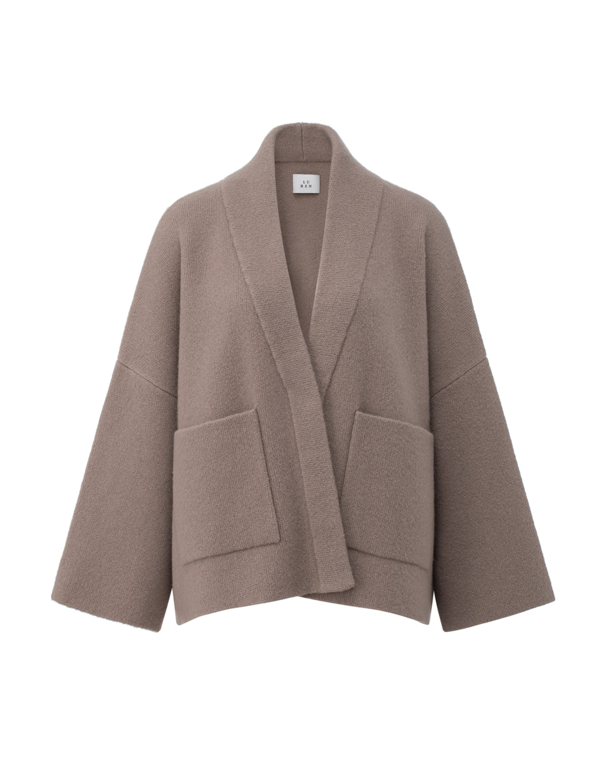 Damen Jacke aus 80% Kaschmir, 18% Polyamid, 2% Elastan in Natural Twine – Glatt gestrickter Cardigan in kastiger Passform mit aufgesetzten Taschen an der Vorderseite und langen, relaxten Ärmeln.