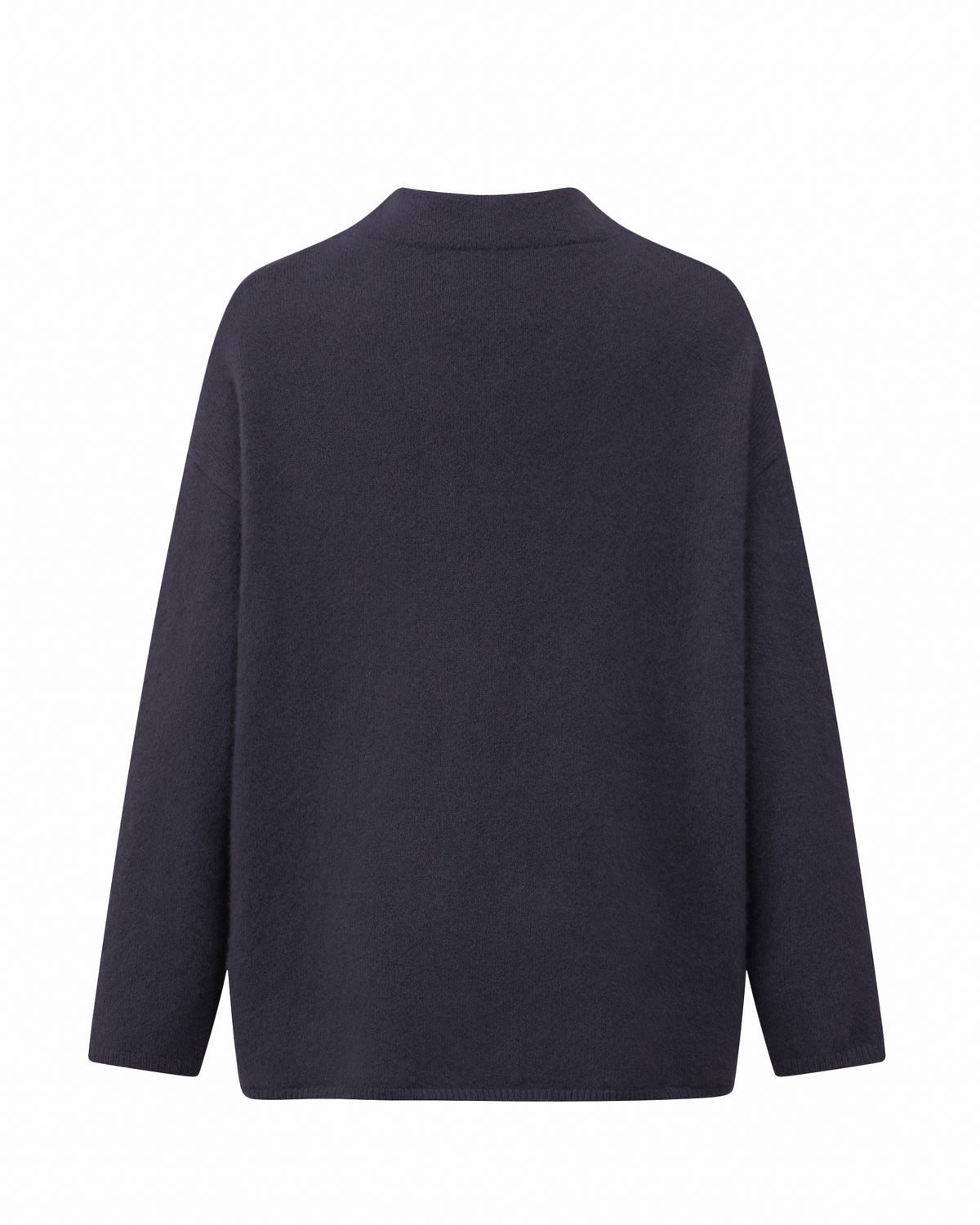 Damen Pullover aus 80 % Kaschmir, 18 % Polyamid und 2 % Elastan in Graphite Grey – glatt gestrickter Pullover in mittelschwerer Qualität mit gefilzter, besonders elastischer Oberfläche und oversized Passform. Das Modell verfügt über einen Stehkragen, eine überschnittene Schulterform sowie lange, relaxte Ärmel und überzeugt durch seine moderne, komfortable Silhouette.