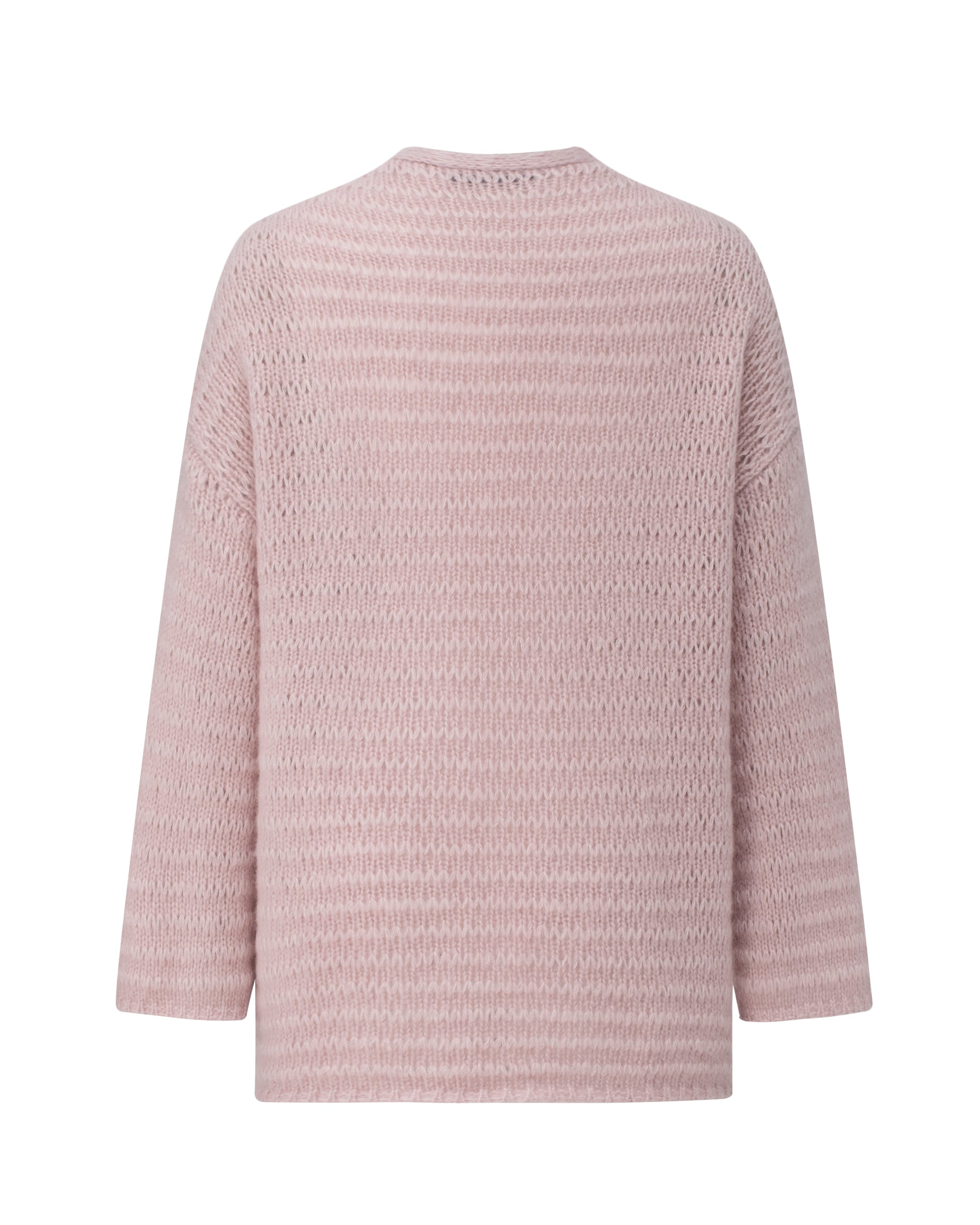 Damen Jacket in pinkish grey (rosa) aus Kaschmir-Seide – grob gestrickt mit glatten Streifen, langer Style, oversized Passform, überschnittene Schultern, lange weite Ärmel sowie kleine Rippbündchen an Ärmeln und Saum