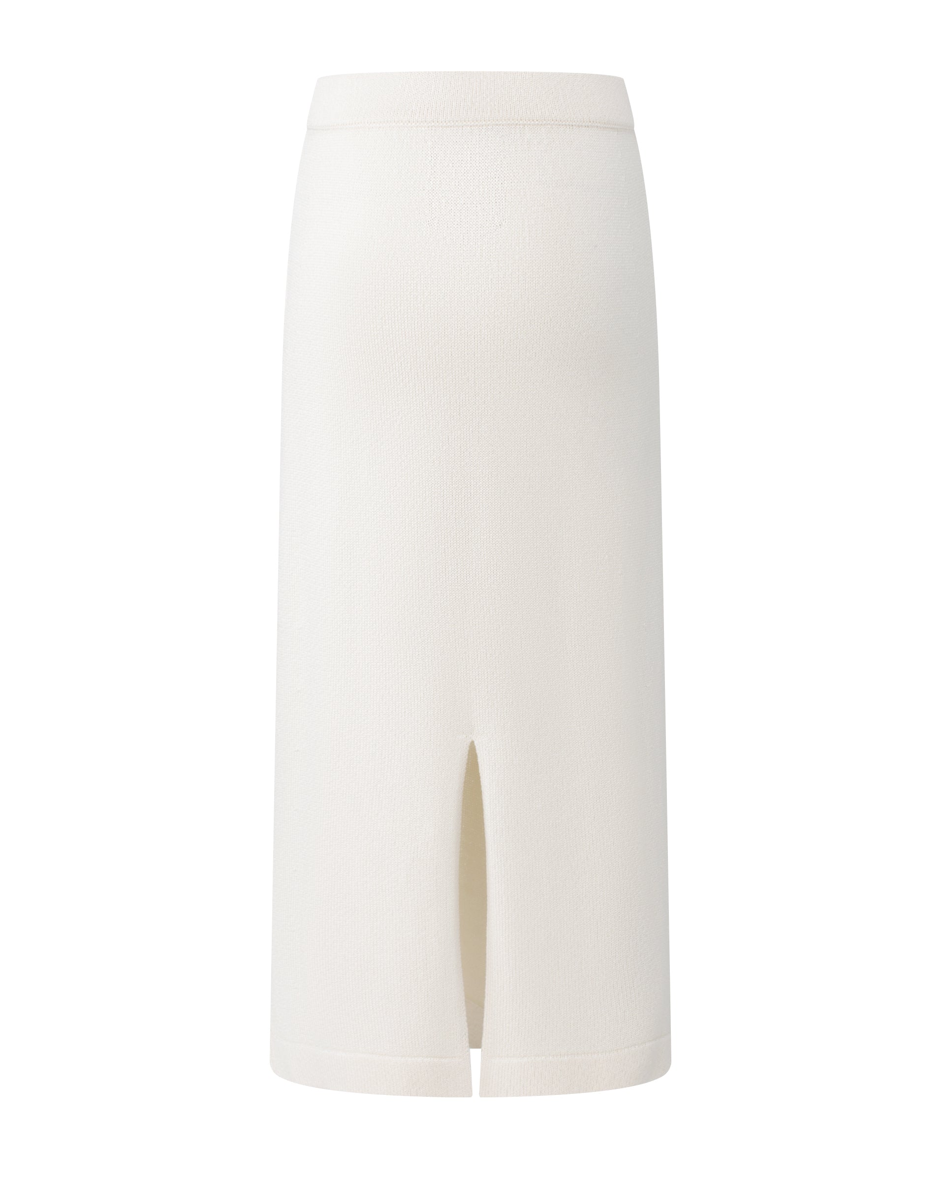 Damen Rock in chalk (creme) aus 100 % Seide – mittelschwerer, glatt und kompakt gestrickter Stoff, figurbetonte Passform, Midilänge, Taillenbund mit Gummizug und langer Schlitz hinten.