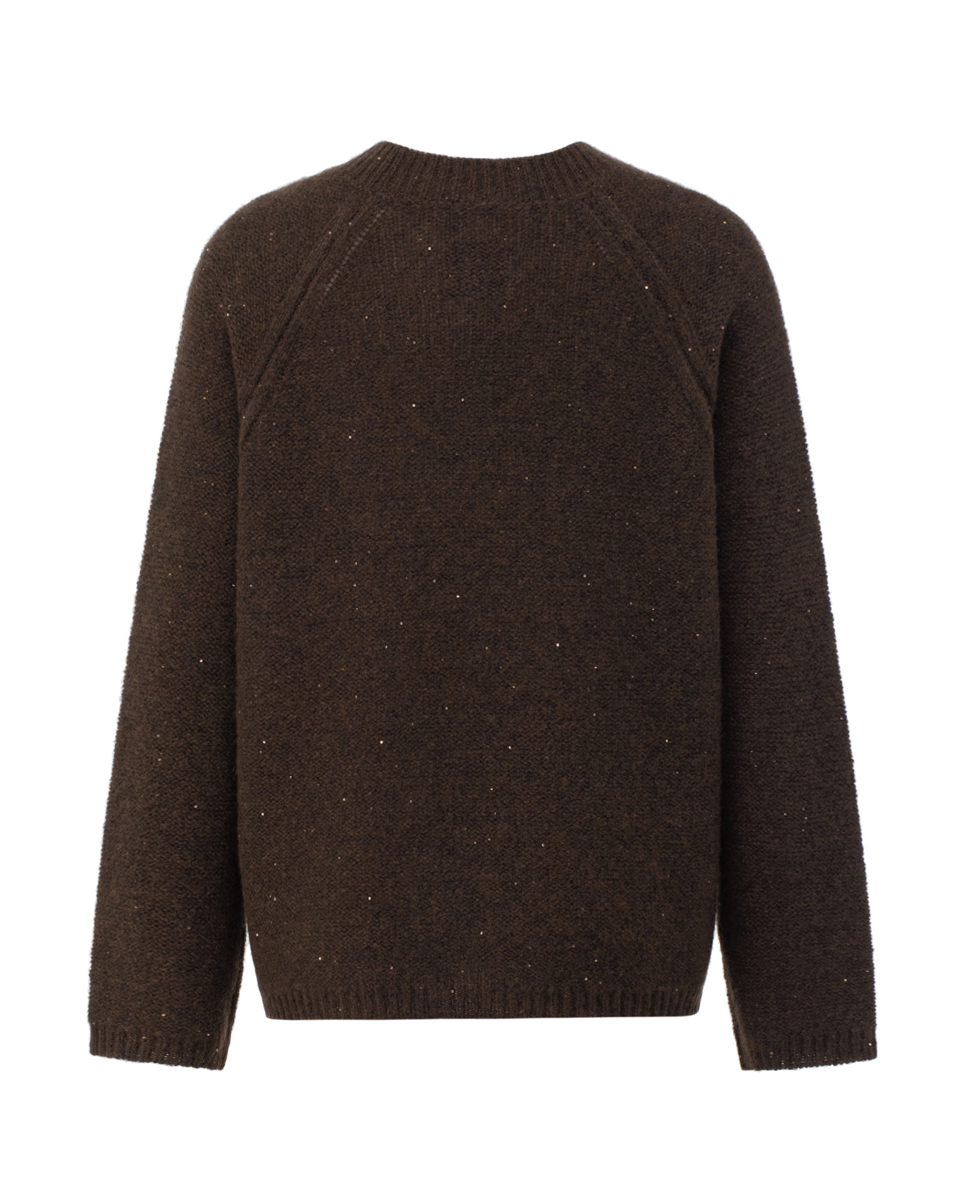 Damen Pullover aus 67 % Kaschmir, 32 % Seide und 1 % Pailletten in Echo – links gestrickter Pullover in mittelschwerer Qualität mit relaxter Passform, Rundhalsausschnitt mit Kragen in Rippstruktur, Raglanärmeln sowie langen, relaxten Ärmeln. Ärmelbündchen und Saum sind in Rippstruktur gearbeitet. Dezent eingearbeitete Pailletten verleihen dem Modell einen eleganten, schimmernden Akzent.