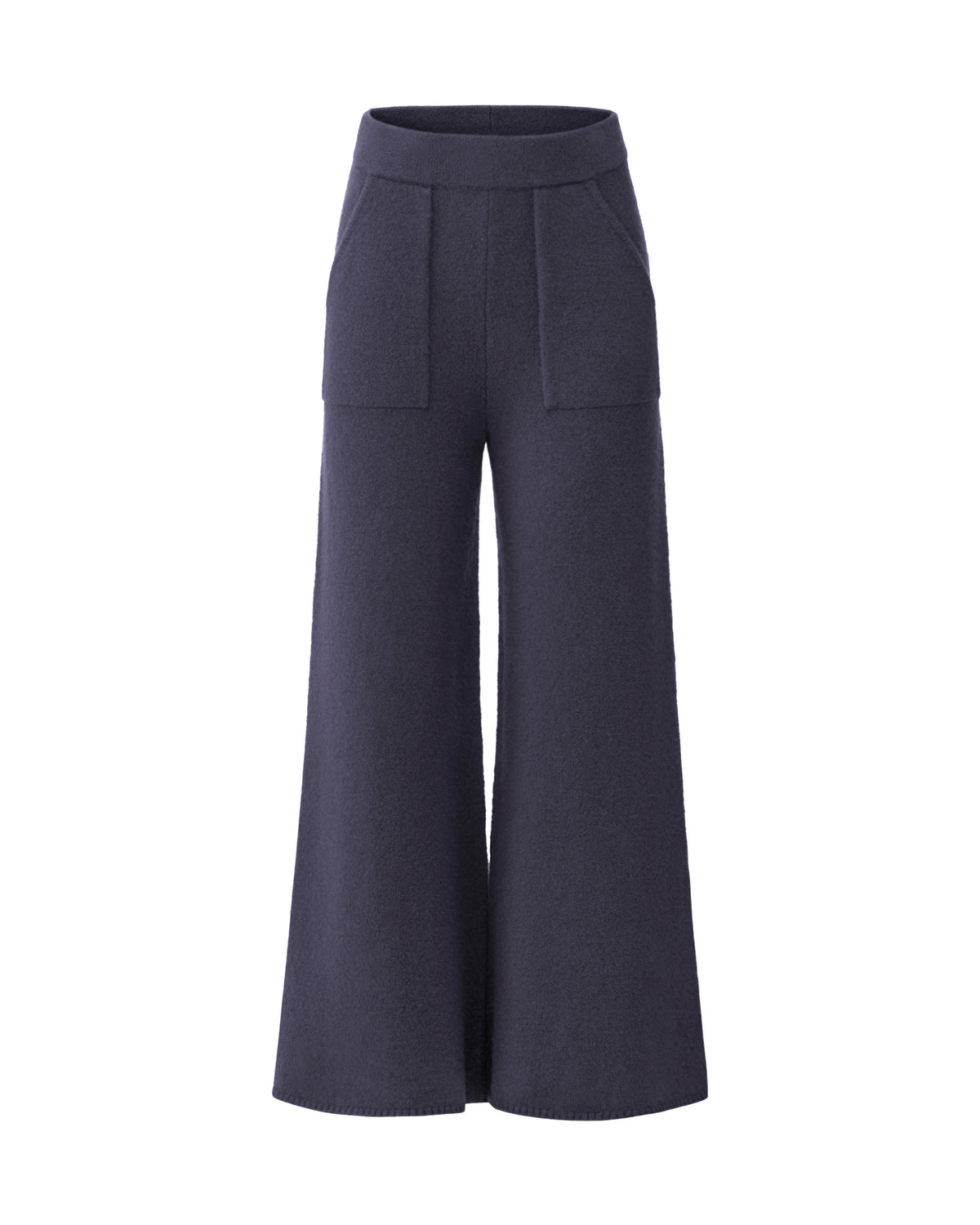 Damen Strickhose aus 80 % Kaschmir, 18 % Polyamid und 2 % Elastan in Graphite Grey – glatt gestrickte Hose in mittelschwerer Qualität mit gefilzter, besonders elastischer Oberfläche. Das Modell verfügt über einen Bund mit Gummizug, aufgesetzte Taschen sowie ein zum Saum hin ausgestelltes Bein und vereint hohen Tragekomfort mit einer modernen Silhouette.
