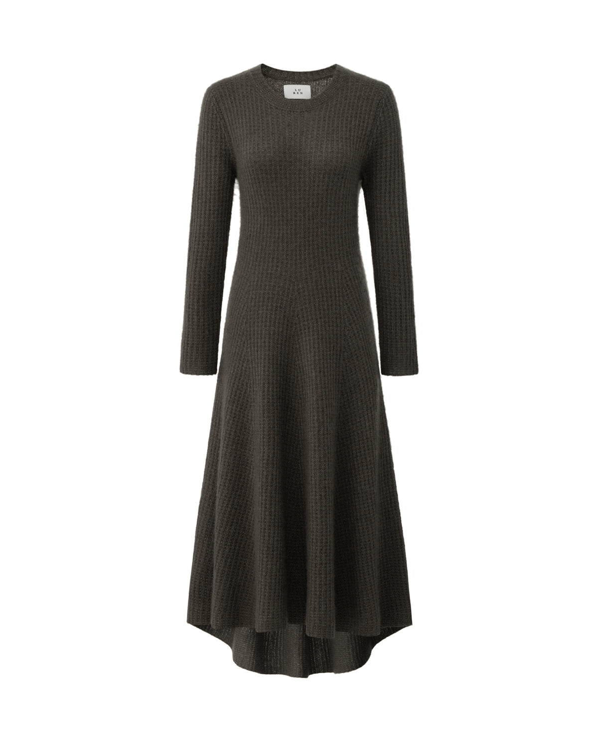 Damen Strickkleid aus 75 % Kaschmir und 25 % Seide in Black Forest – Strickkleid mit strukturiertem Strickmuster in mittelschwerer Qualität und körperbetonter Passform, die ab der Taille in eine feminine A-Linie übergeht. Das Modell verfügt über einen Rundhalsausschnitt mit Kragen in Rippstruktur sowie klassische, lange, schmale Ärmel und verbindet zeitlose Eleganz mit einer modernen Silhouette.