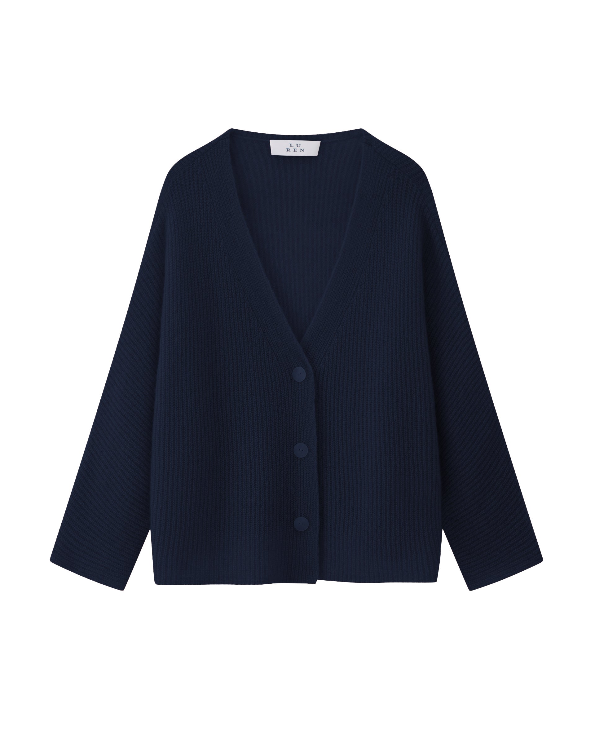 Damen Cardigan aus 75 % Kaschmir und 25 % Seide in french navy (dunkelblau) – mittelschwerer Cardigan im Halbpatent-Strick mit oversized Passform, Kunststoff-Knopfleiste sowie langen, weiten Ärmeln