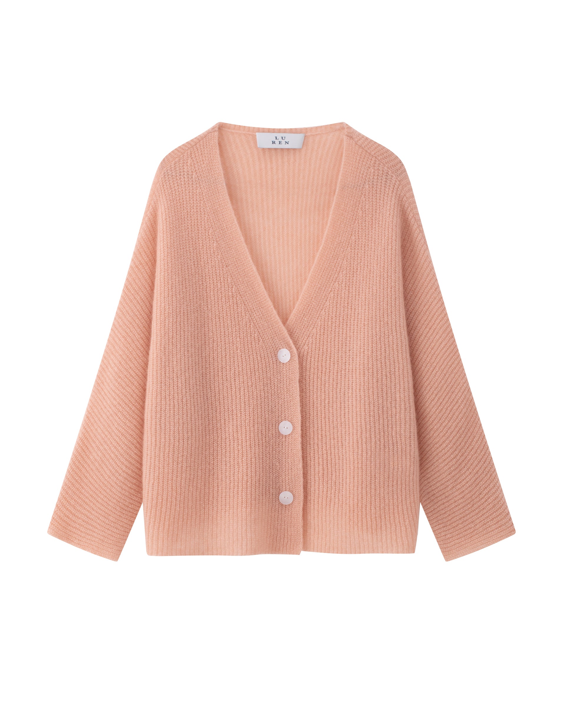 Damen Cardigan aus 75 % Kaschmir und 25 % Seide in orange blush (pfirsich) – mittelschwerer Cardigan im Halbpatent-Strick mit oversized Passform, Kunststoff-Knopfleiste sowie langen, weiten Ärmeln