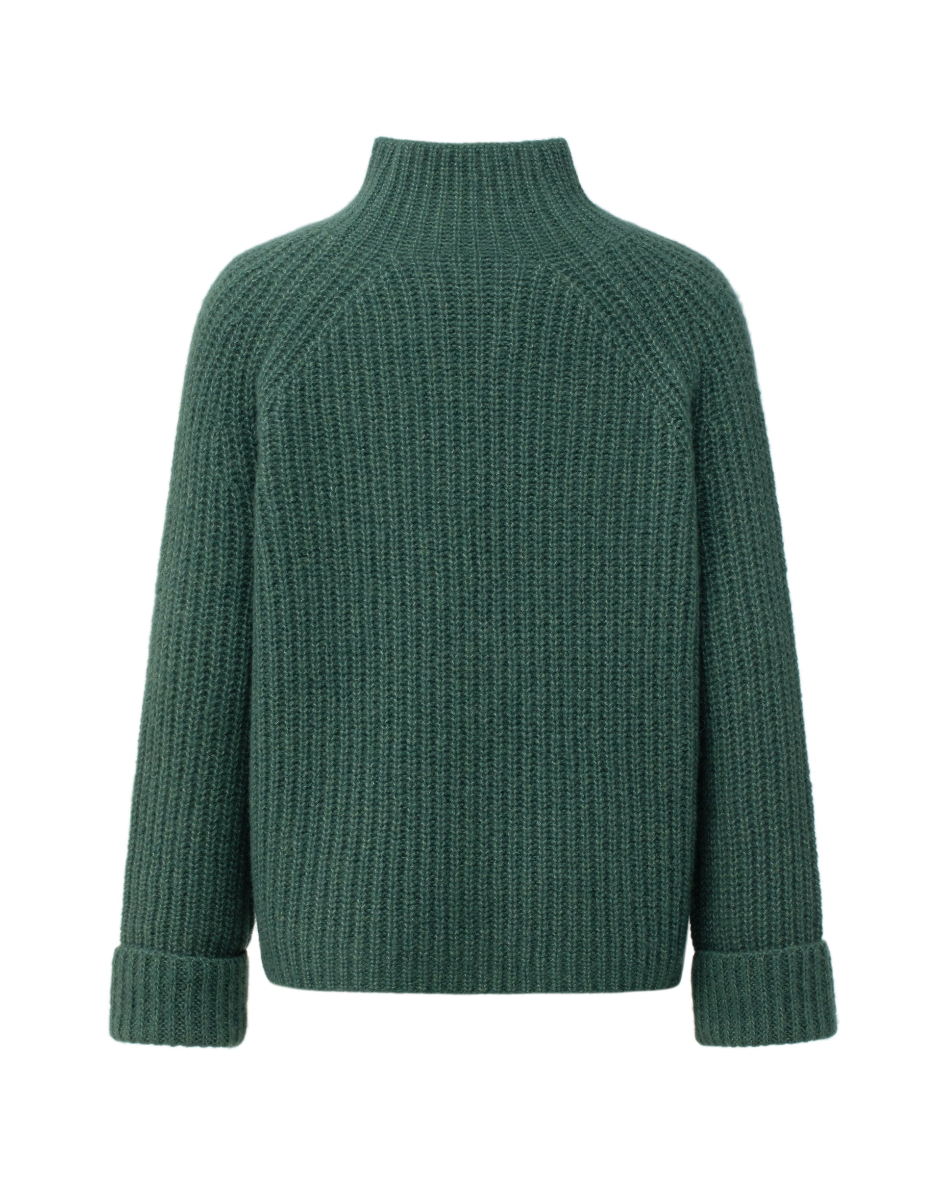 Damen Pullover aus 75 % Kaschmir und 25 % Seide in Emerald – Pullover in grober Halbpatent-Strickstruktur mit locker fallender Passform. Der Stehkragen, Raglanärmel sowie die langen, schmalen Ärmel mit umgeschlagenen Bündchen verleihen dem Modell eine moderne Silhouette. Seitliche Schlitze sorgen für zusätzlichen Tragekomfort und runden das zeitlose Design ab.