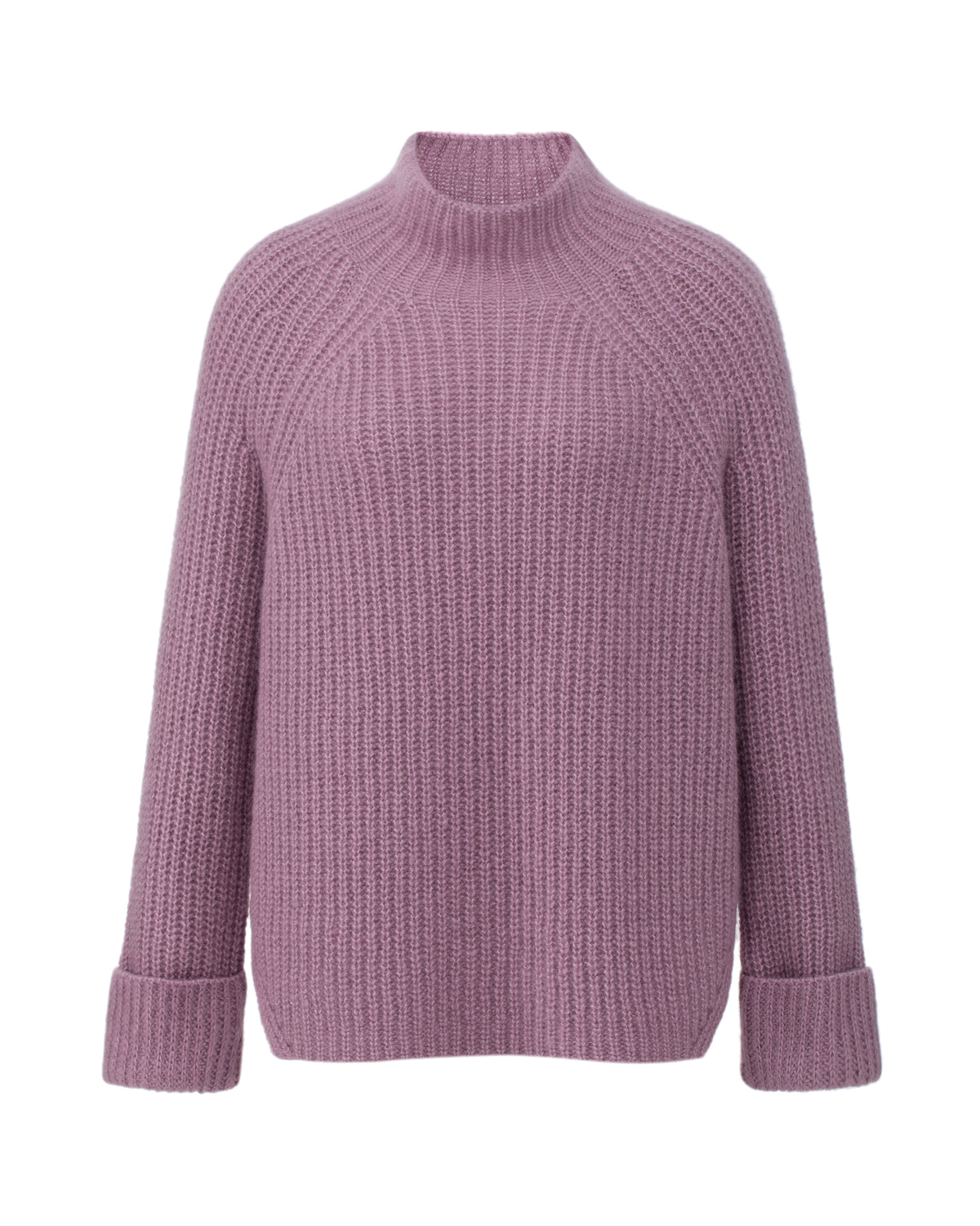 Damen Pullover aus 75 % Kaschmir und 25 % Seide in Lilac Mist – Pullover in grober Halbpatent-Strickstruktur mit locker fallender Passform. Der Stehkragen, Raglanärmel sowie die langen, schmalen Ärmel mit umgeschlagenen Bündchen verleihen dem Modell eine moderne Silhouette. Seitliche Schlitze sorgen für zusätzlichen Tragekomfort und runden das zeitlose Design ab.