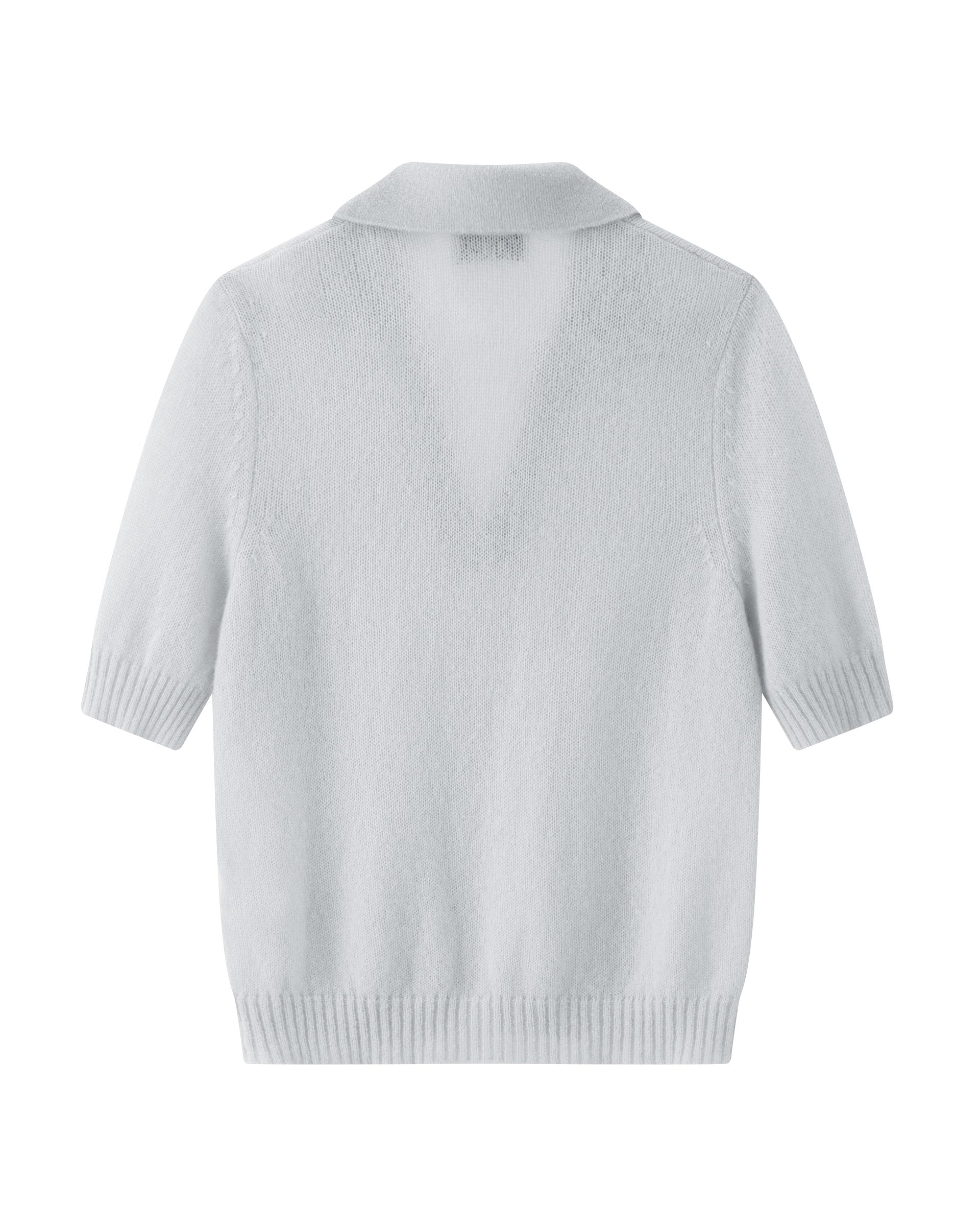 Damen Kurzarm-Pullover in bluish white (hellblau) aus Kaschmir-Seide – leichter luftiger Strick mit Polokragen, Halbarm und relaxter Passform
