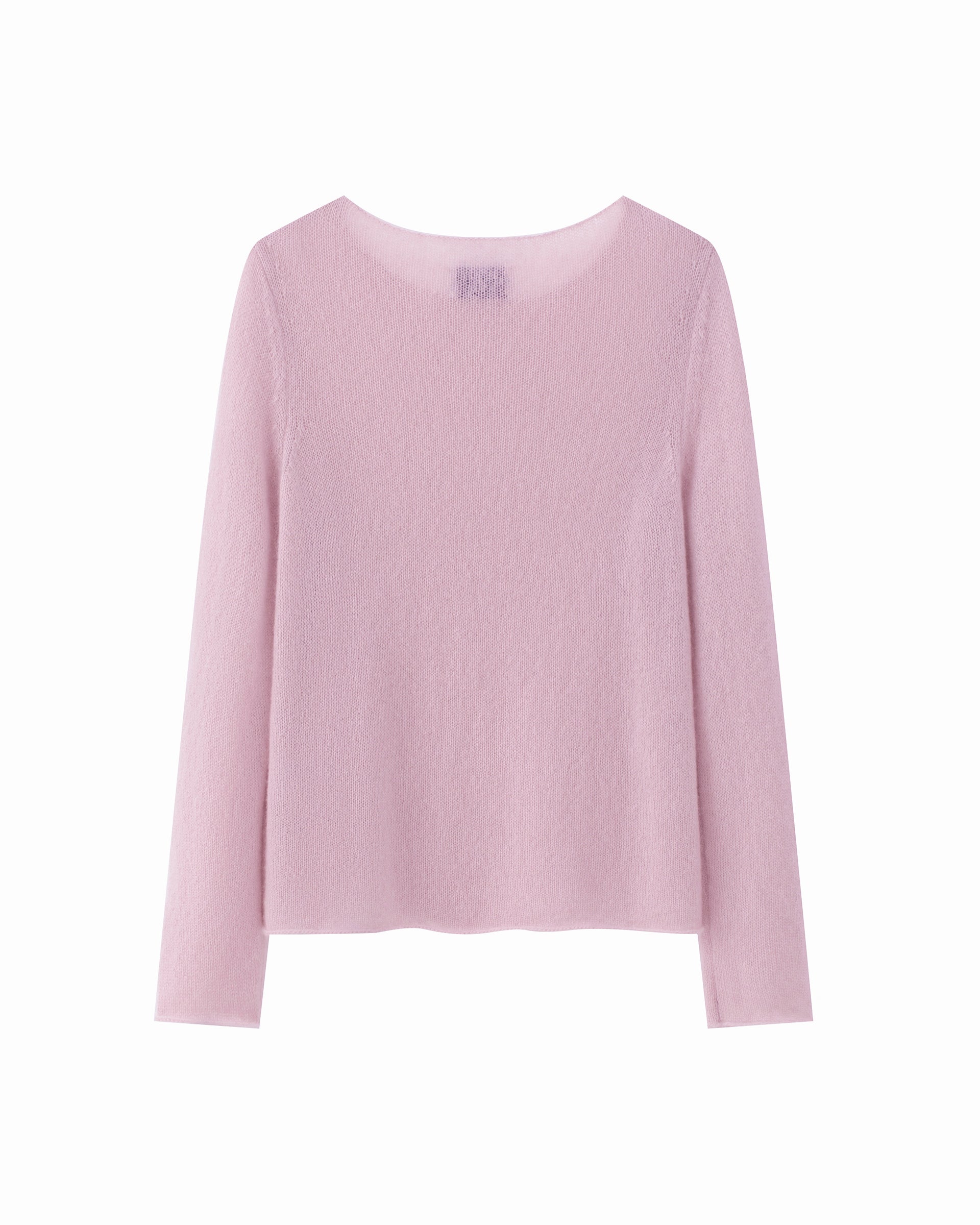 Damen Pullover in light raspberry (rosa) aus Kaschmir-Seide – glatt und luftig gestrickt, mit großem Rundhalsausschnitt, langen schmalen Ärmeln und relaxter Passform