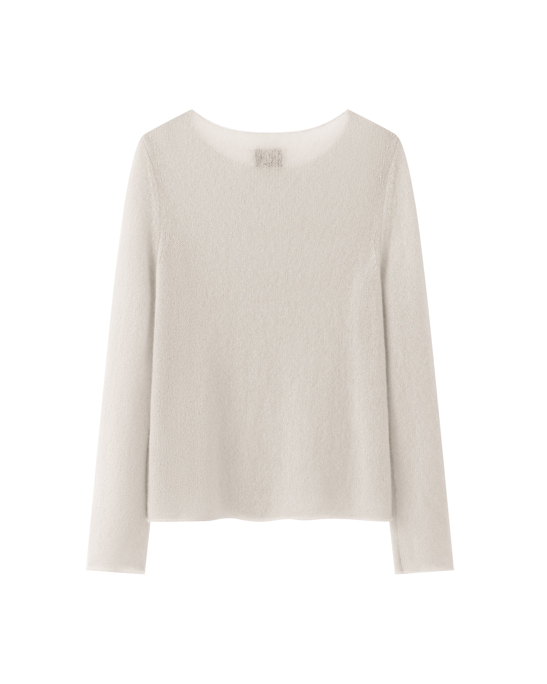 Damen Pullover in royal silver (grau) aus Kaschmir-Seide – glatt und luftig gestrickt, mit großem Rundhalsausschnitt, langen schmalen Ärmeln und relaxter Passform