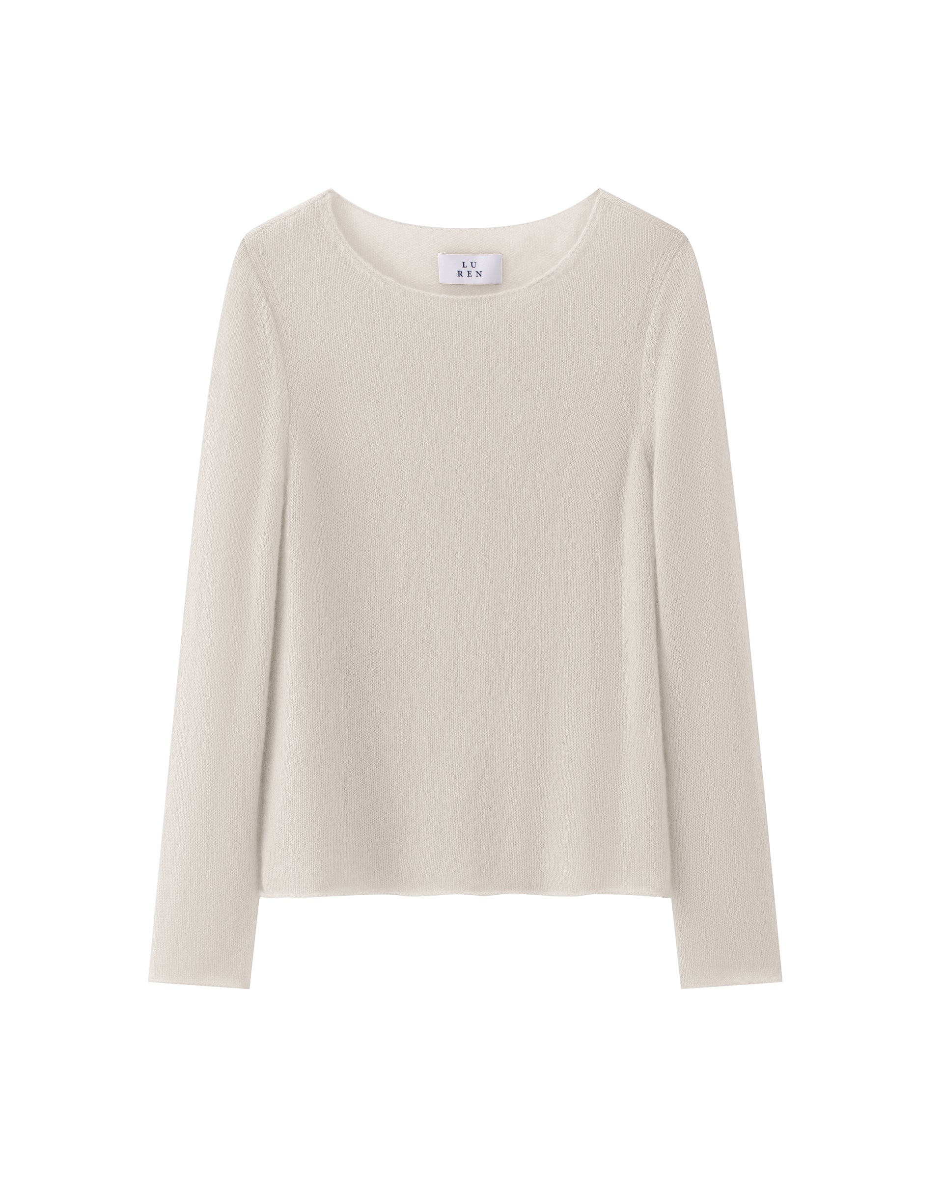 Damen Pullover in royal silver (grau) aus Kaschmir-Seide – glatt und luftig gestrickt, mit großem Rundhalsausschnitt, langen schmalen Ärmeln und relaxter Passform