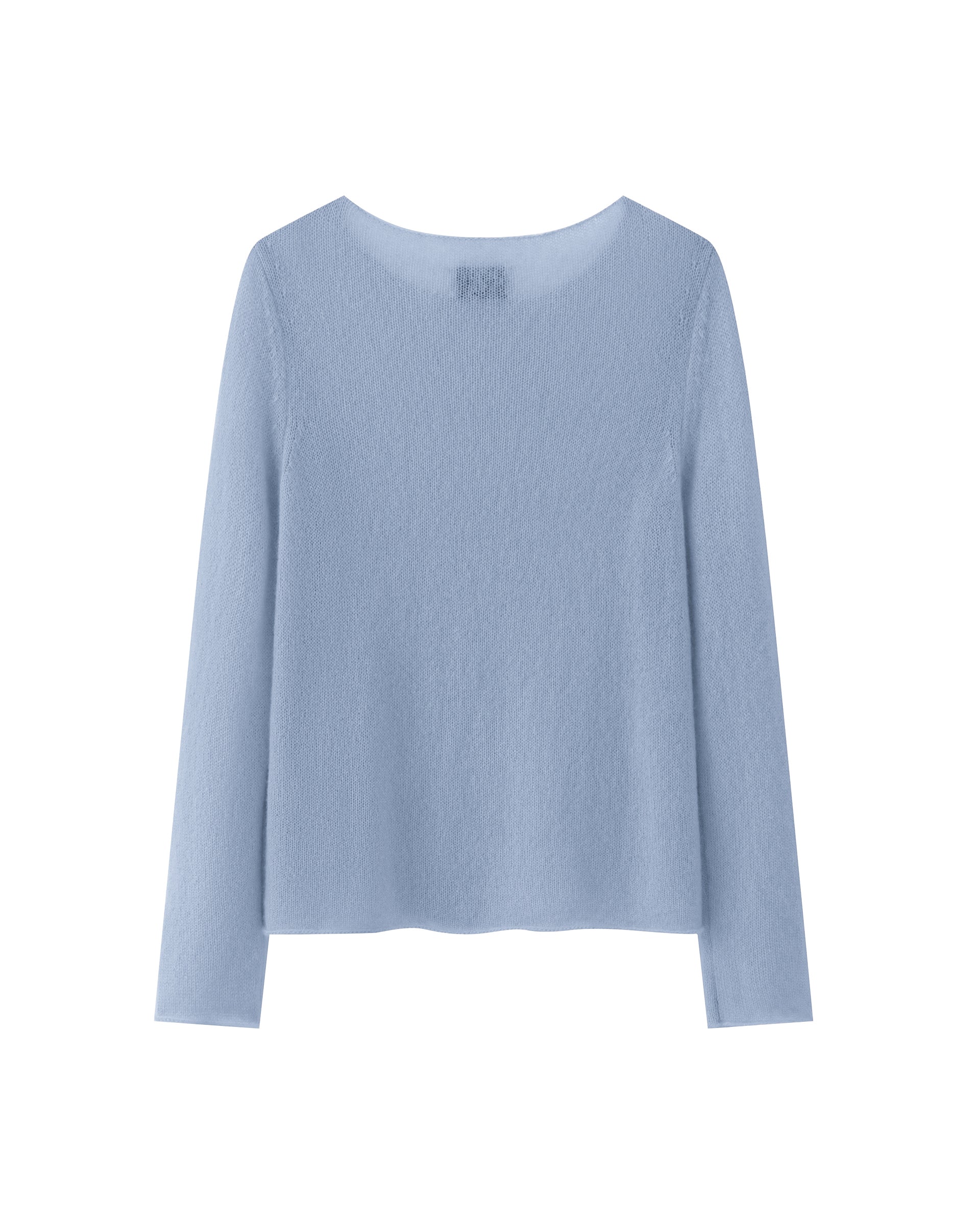 Damen Pullover in sky blue (blau) aus Kaschmir-Seide – glatt und luftig gestrickt, mit großem Rundhalsausschnitt, langen schmalen Ärmeln und relaxter Passform