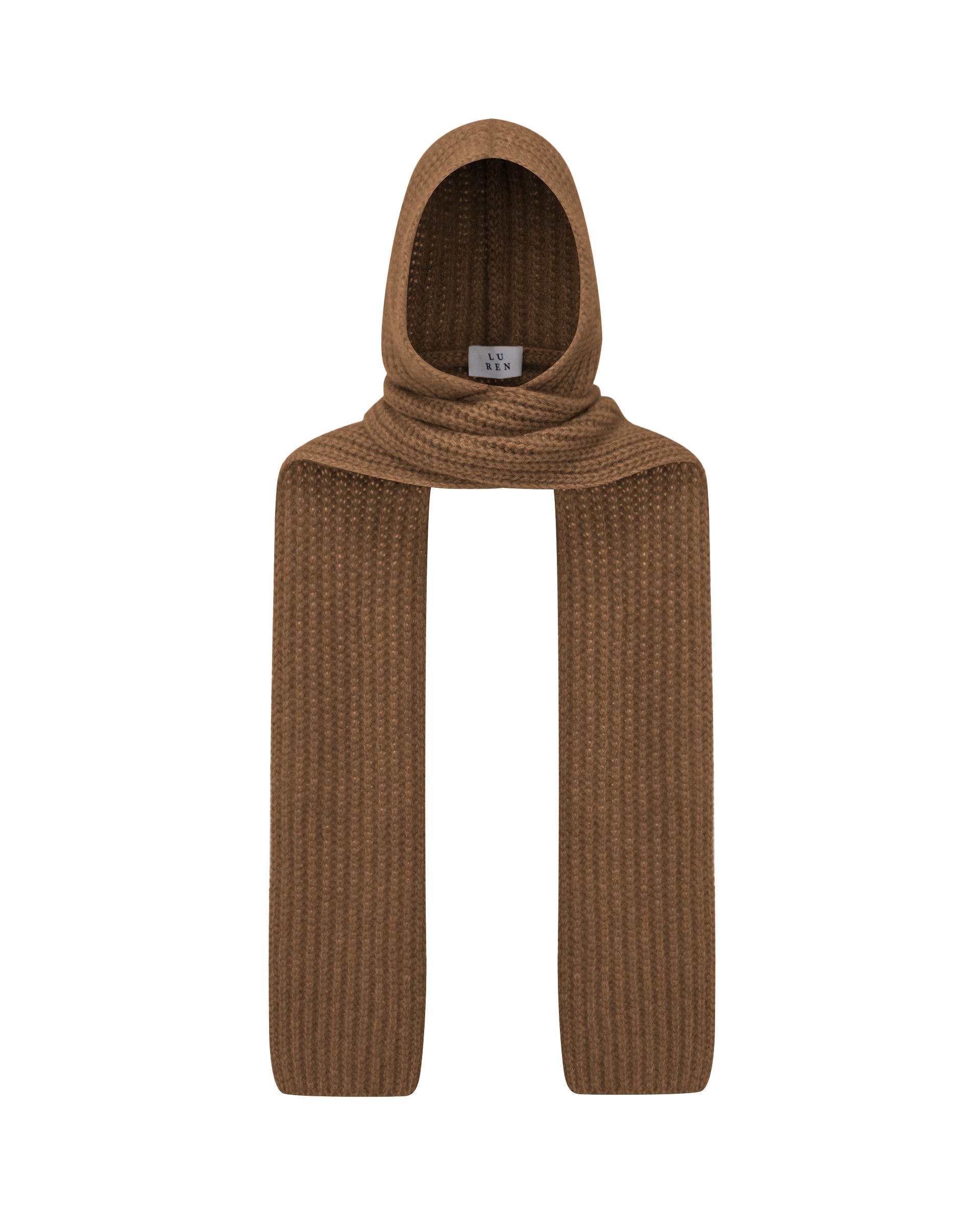  Damen Schal mit integrierter Mütze aus 75 % Kaschmir und 25 % Seide in Vintage Cocoa – vielseitiges Accessoire in grober Halbpatent-Strickstruktur. Das Modell vereint Mütze und Schal in einem und bietet durch die weiche Kaschmir-Seiden-Qualität angenehme Wärme sowie einen modernen, funktionalen Look.
