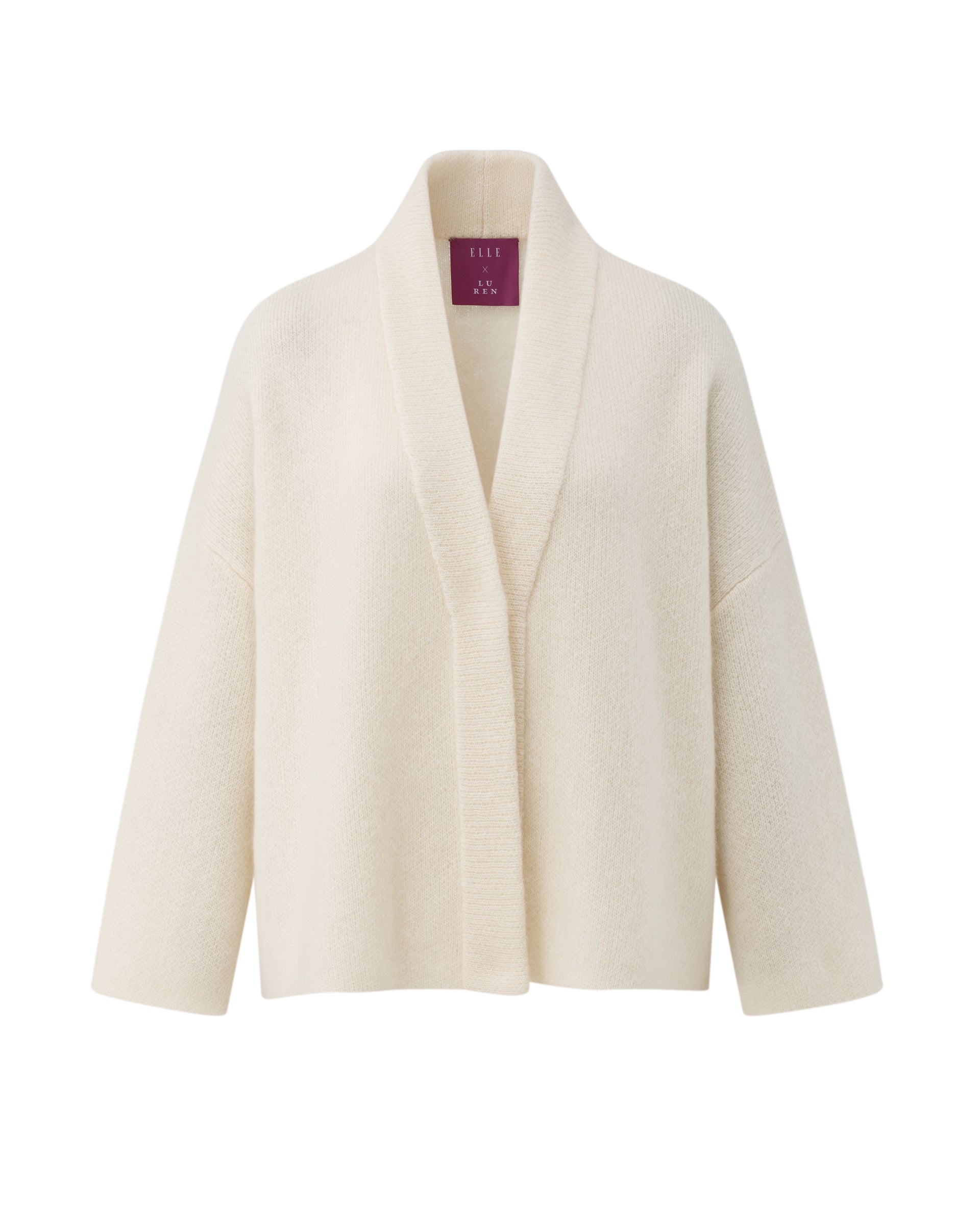 Damen Cardigan in Ivory (cremeweiß) aus Kaschmir-Seide – mittelschwerer Strick, oversized Passform, lange weite Ärmel und doppelte Leiste mit Druckknopf
