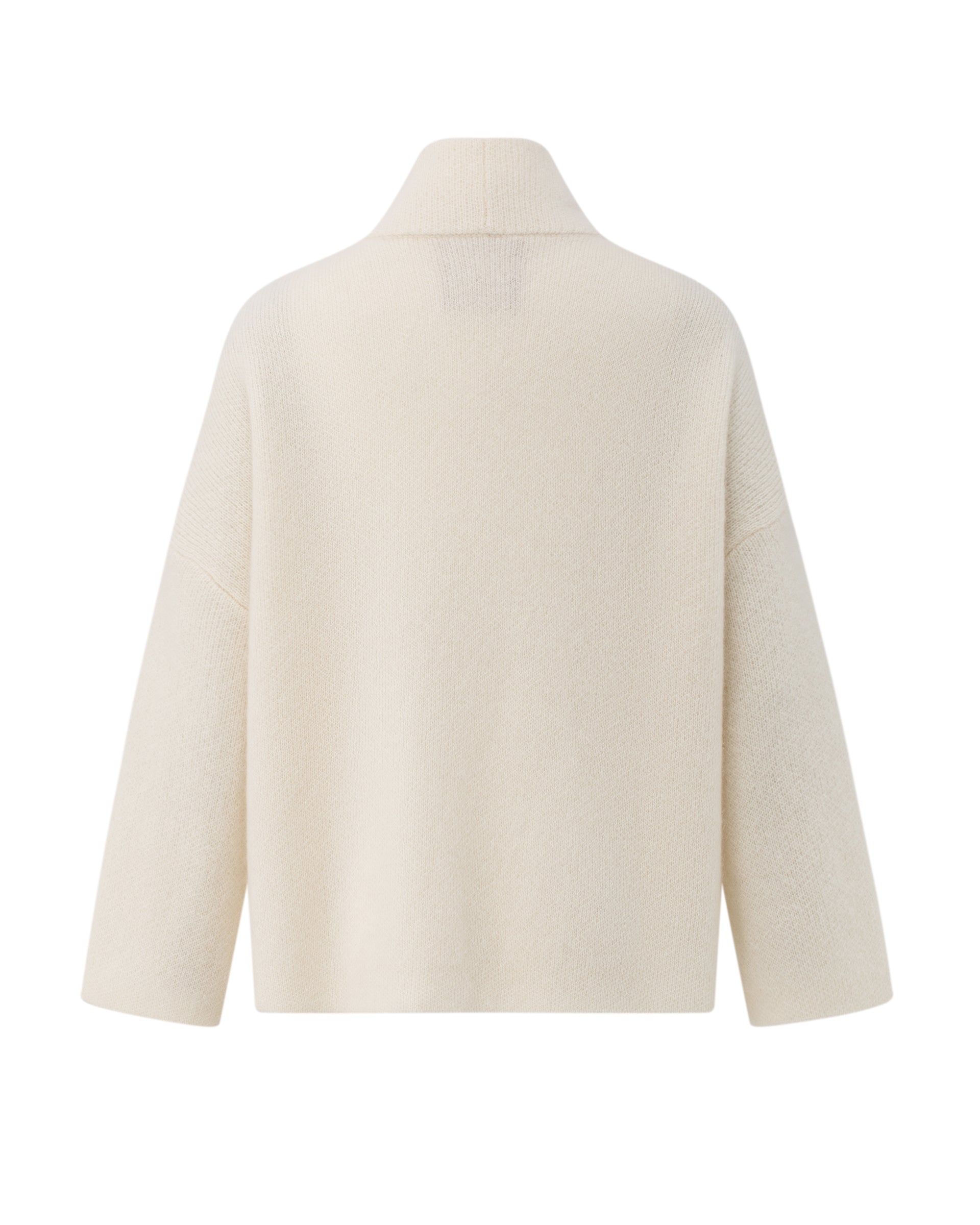 Damen Cardigan in Ivory (cremeweiß) aus Kaschmir-Seide – mittelschwerer Strick, oversized Passform, lange weite Ärmel und doppelte Leiste mit Druckknopf