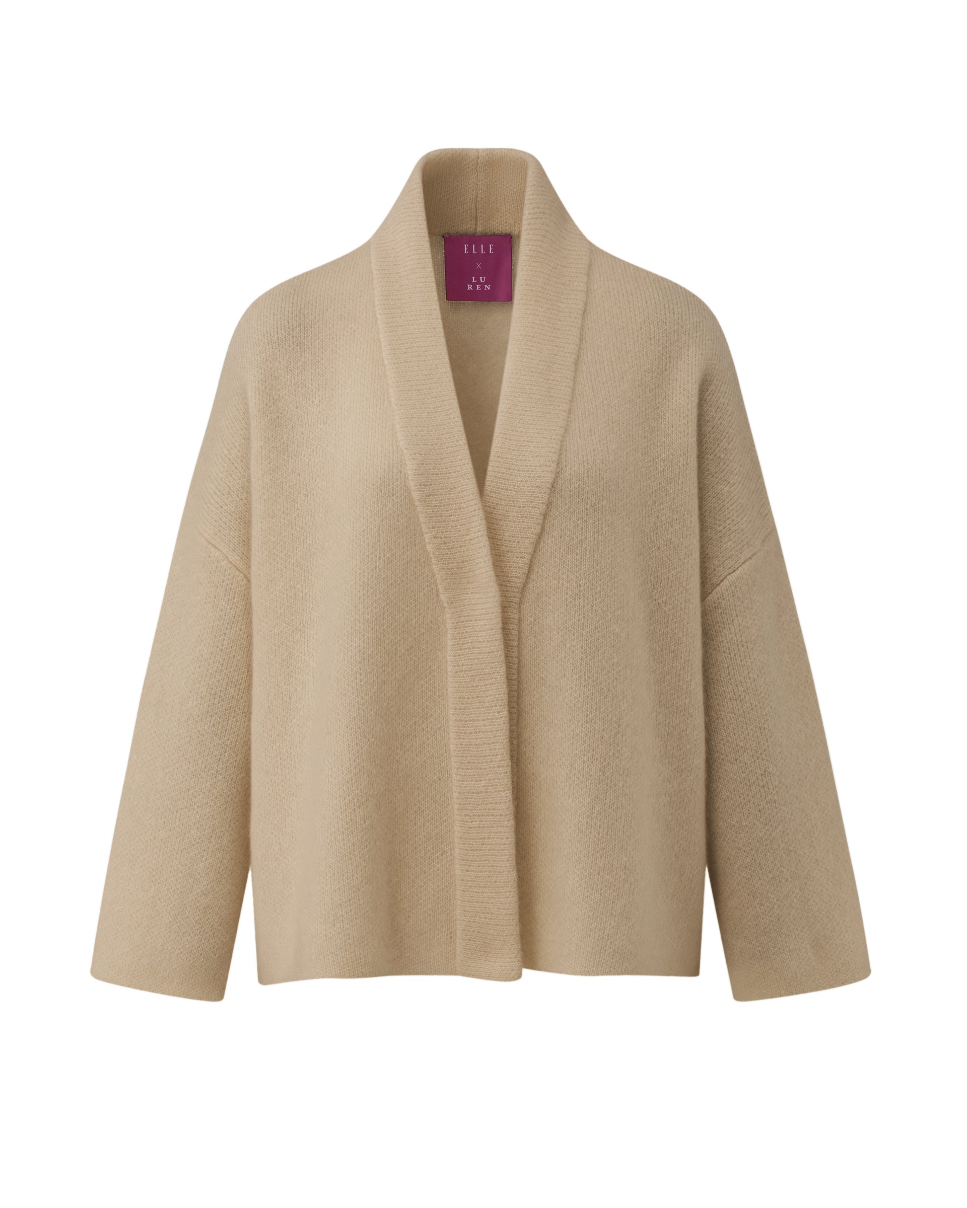 Damen Cardigan in Mokka (beige) aus Kaschmir-Seide – mittelschwerer Strick, oversized Passform, lange weite Ärmel und doppelte Leiste mit Druckknopf