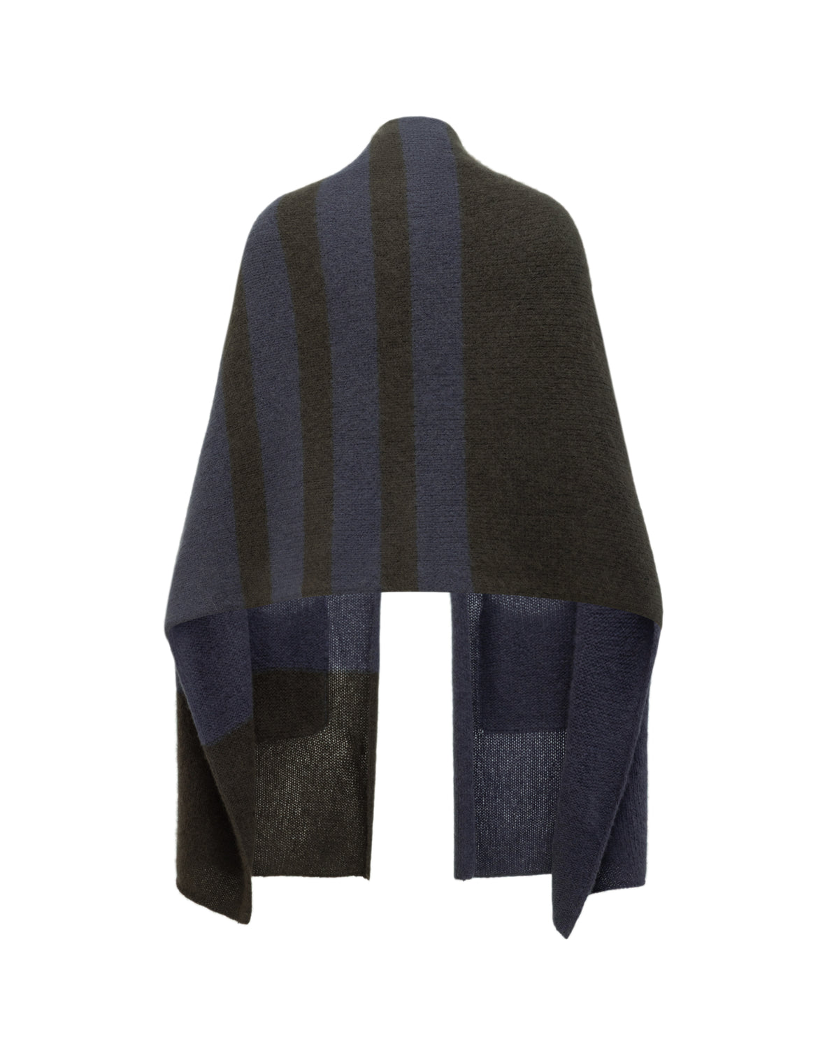 Damen Poncho aus 75 % Kaschmir und 25 % Seide in Forest Grey – Zweifarbiger Poncho mit Taschen an der Vorderseite.