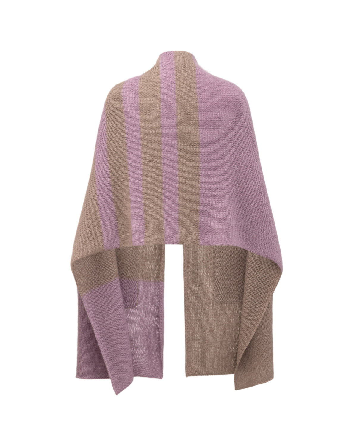 Damen Poncho aus 75 % Kaschmir und 25 % Seide in Twine Lilac – Zweifarbiger Poncho mit Taschen an der Vorderseite.