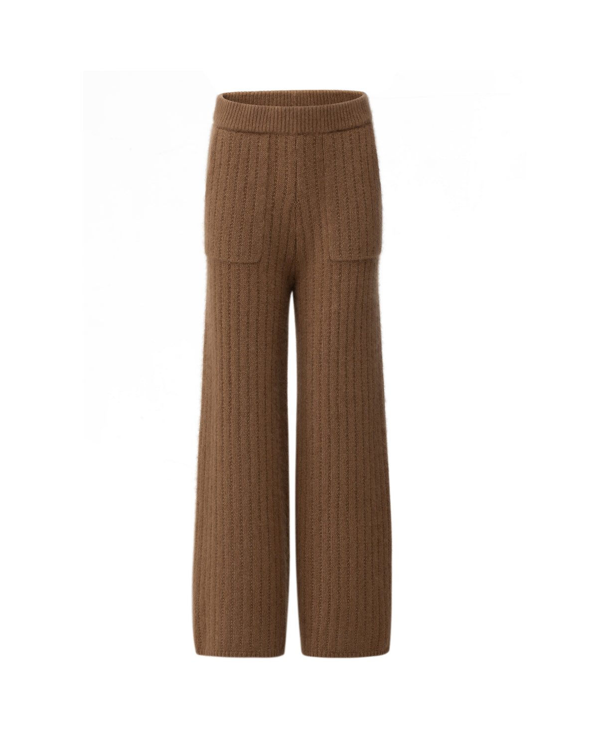 Damen Hose aus 75% Kaschmir, 25% Seide in Vintage Cocoa – Hose aus geripptem Strick mit elastischem Bund, zwei Eingrifftaschen und leicht ausgestelltem Bein.