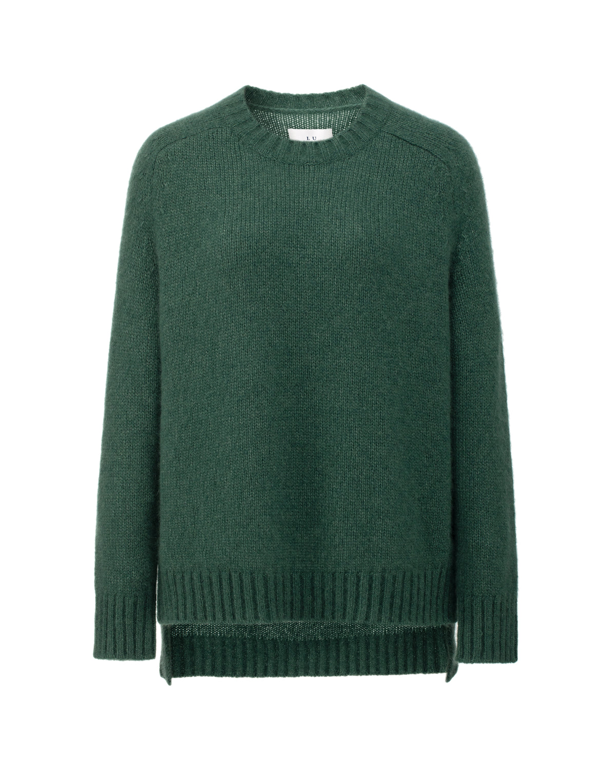 Damen Pullover aus 75 % Kaschmir und 25 % Seide in Emerald – glatt gestrickter Pullover in mittelschwerer Qualität mit lockerer Passform, Rundhalsausschnitt mit Kragen in Rippstruktur, Sattelschulter sowie langen Ärmeln. Ärmelbündchen, Saum und Seiten sind in Rippstruktur gearbeitet. Das verlängerte Rückenteil und die Schlitze an den Seitennähten verleihen dem Modell eine moderne, lässige Silhouette.