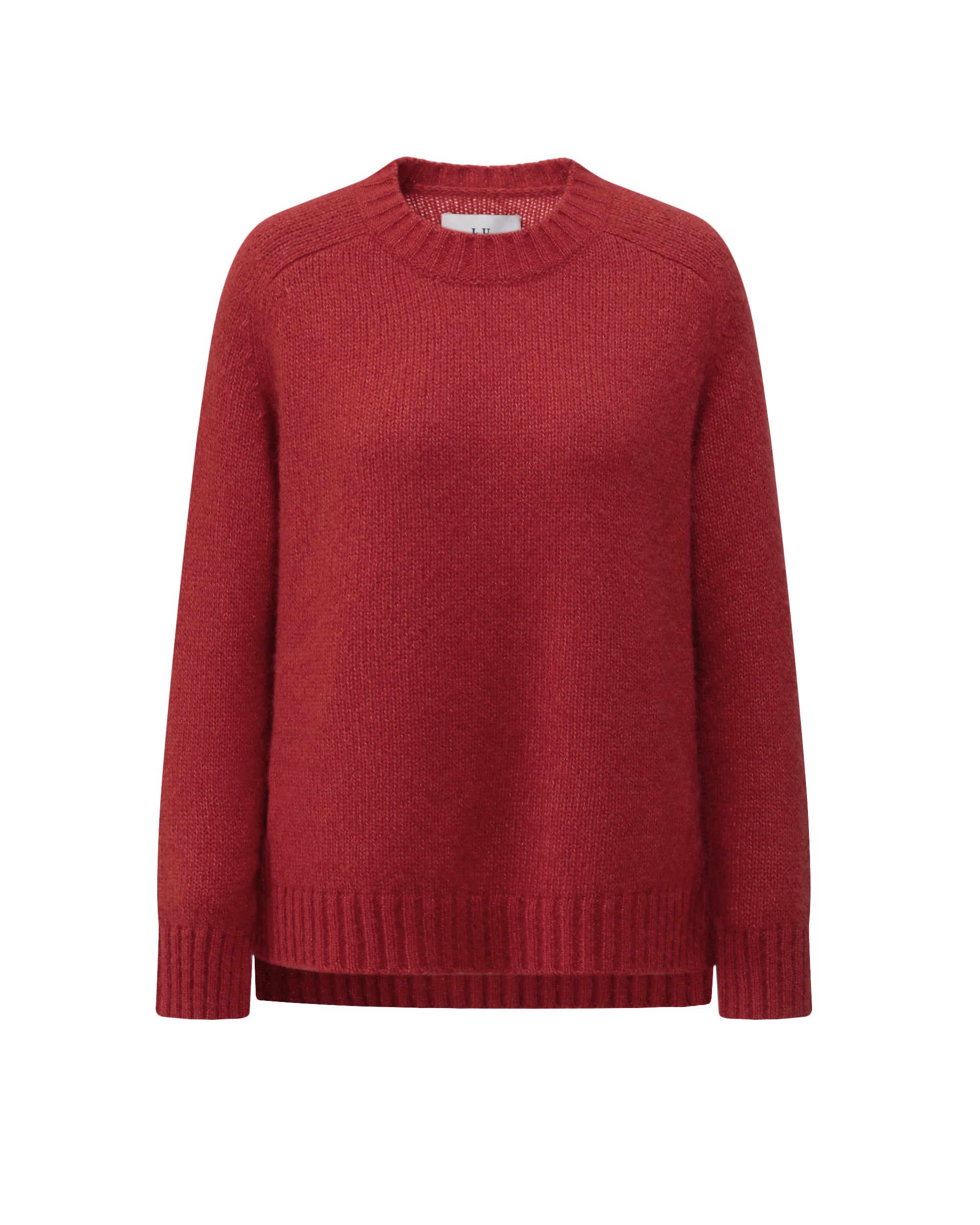 Damen Pullover aus 75 % Kaschmir und 25 % Seide in Royal Garnet – glatt gestrickter Pullover in mittelschwerer Qualität mit lockerer Passform, Rundhalsausschnitt mit Kragen in Rippstruktur, Sattelschulter sowie langen Ärmeln. Ärmelbündchen, Saum und Seiten sind in Rippstruktur gearbeitet. Das verlängerte Rückenteil und die Schlitze an den Seitennähten verleihen dem Modell eine moderne, lässige Silhouette.